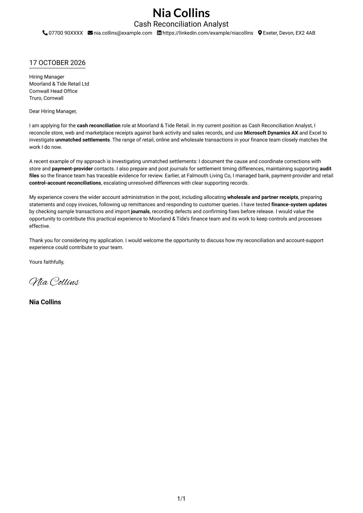 Cover letter example — page 1