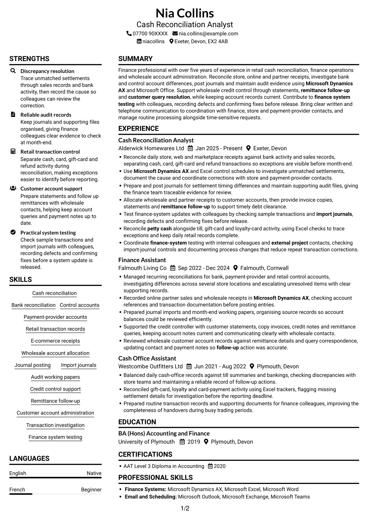 CV example — page 1