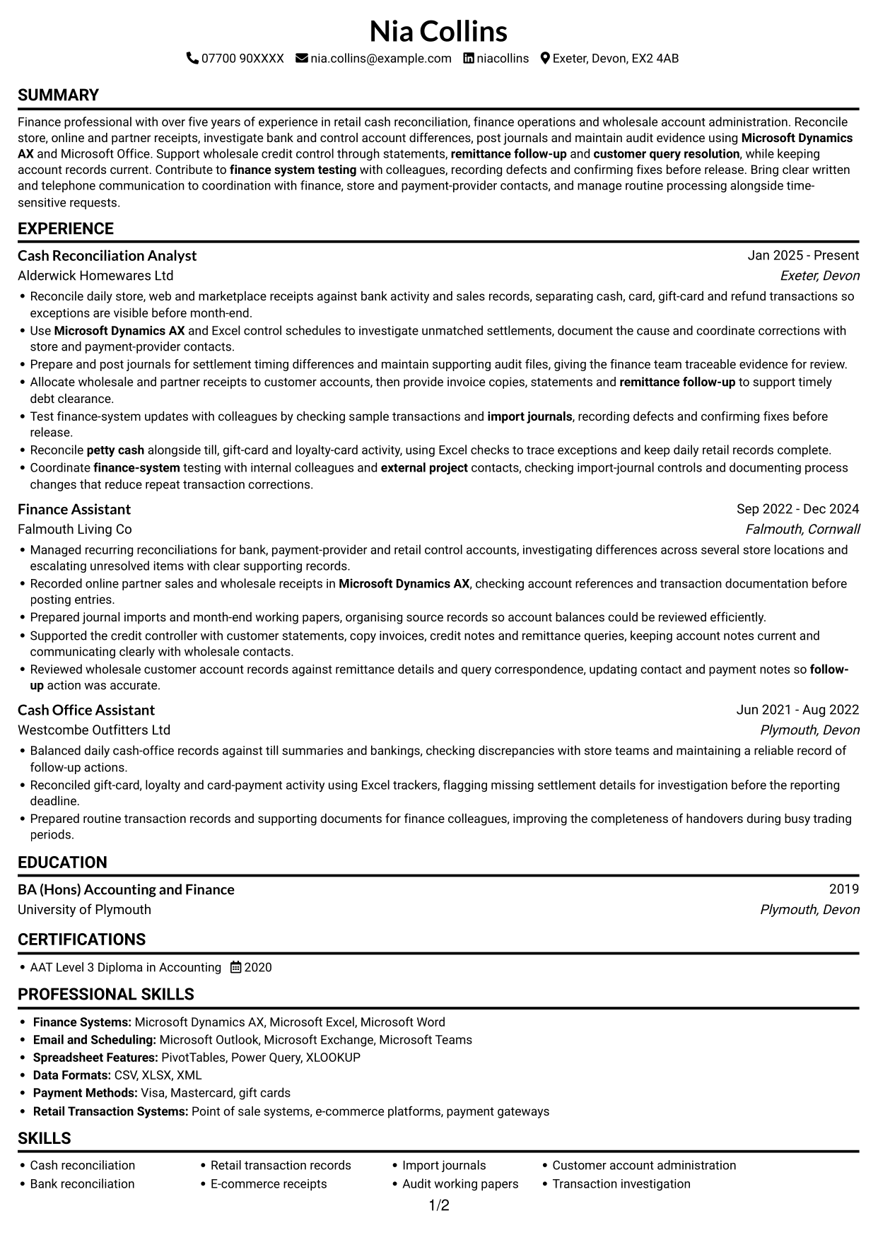 CV example — page 1