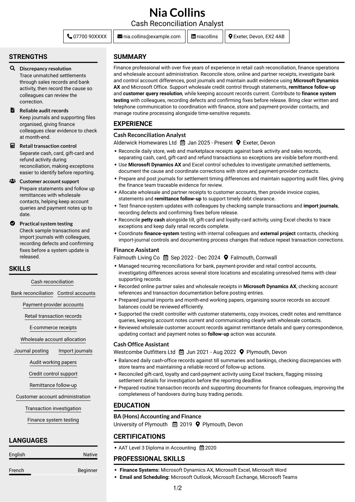 CV example — page 1