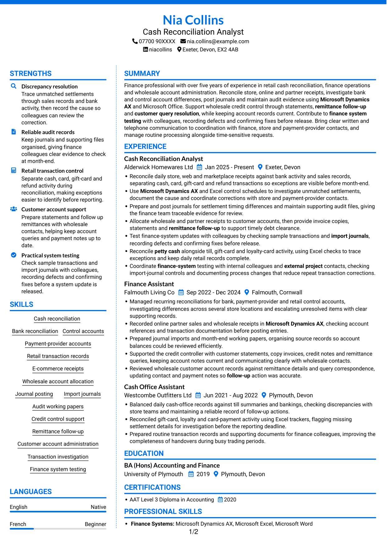 CV example — page 1