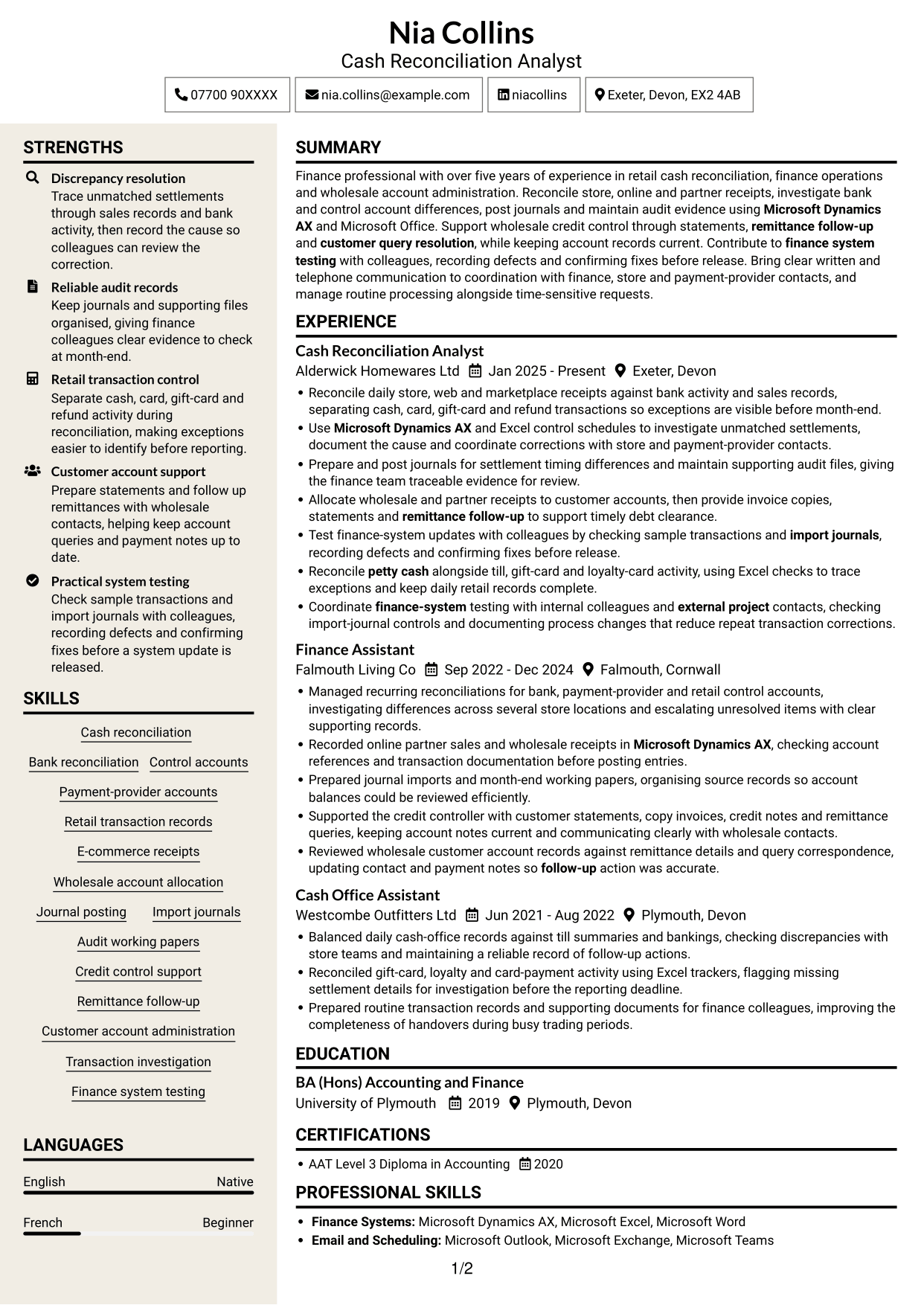 CV example — page 1