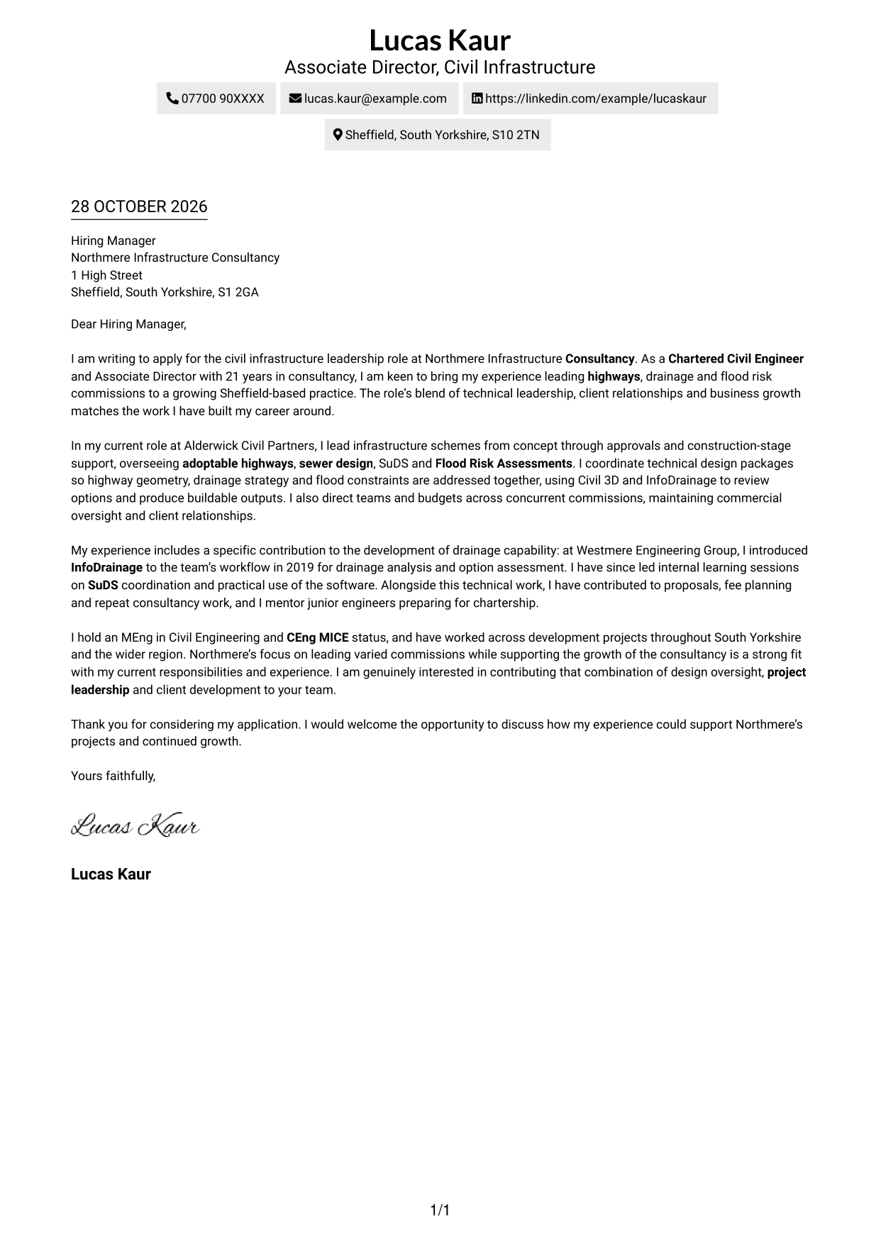Cover letter example — page 1