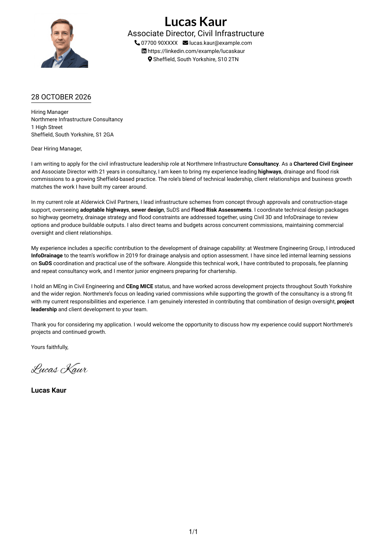 Cover letter example — page 1