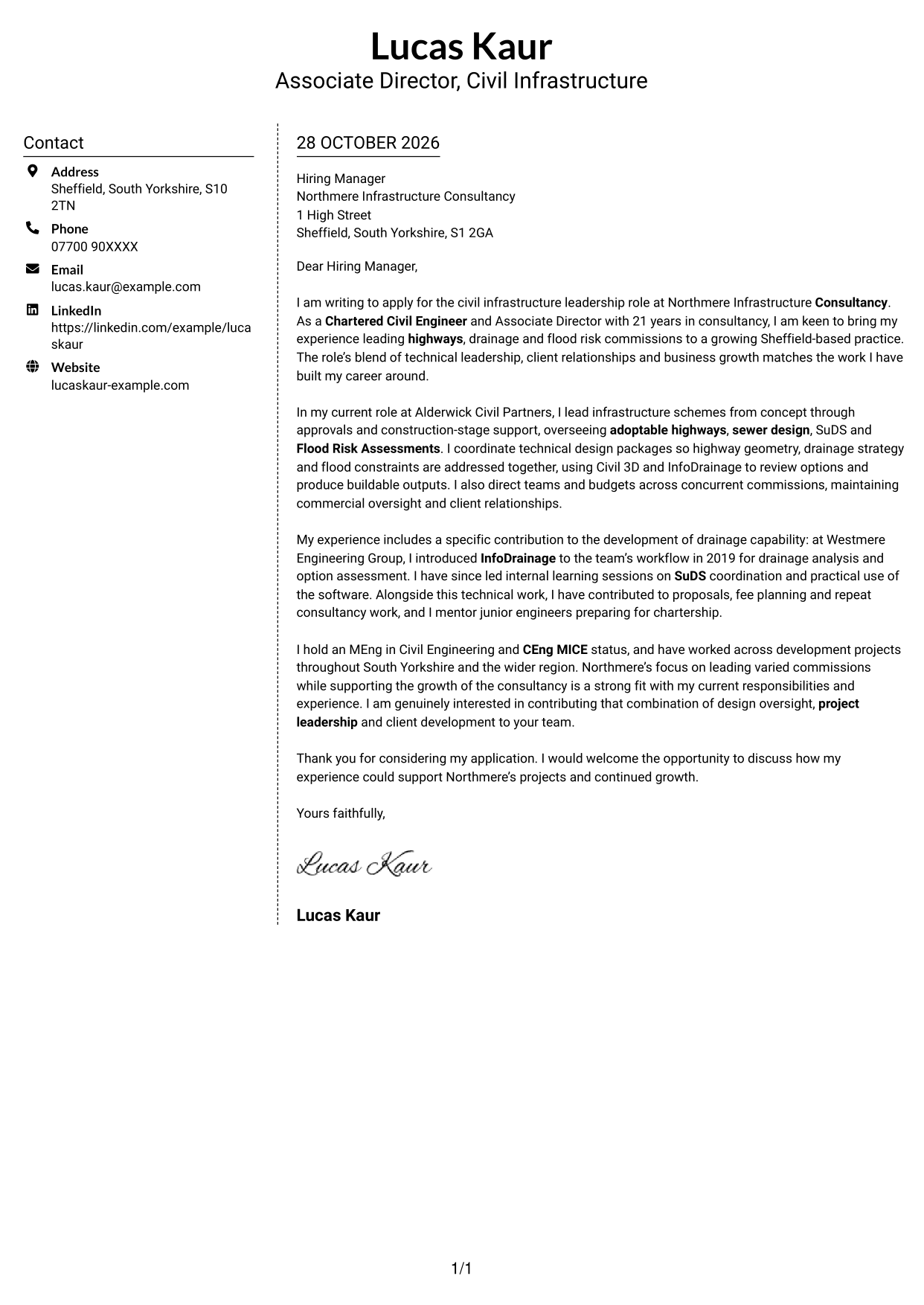 Cover letter example — page 1