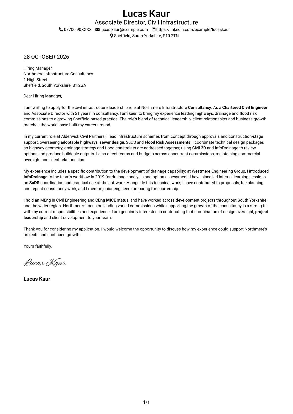 Cover letter example — page 1