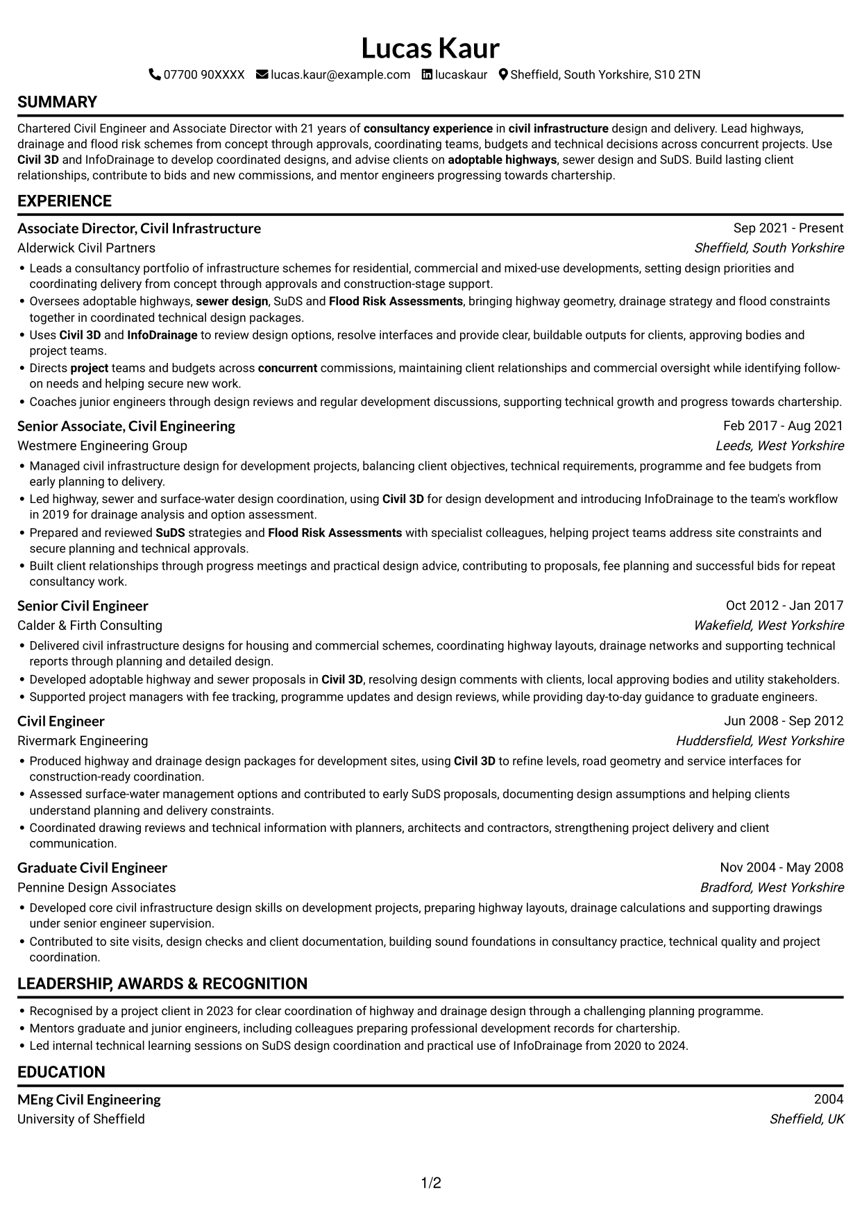 CV example — page 1
