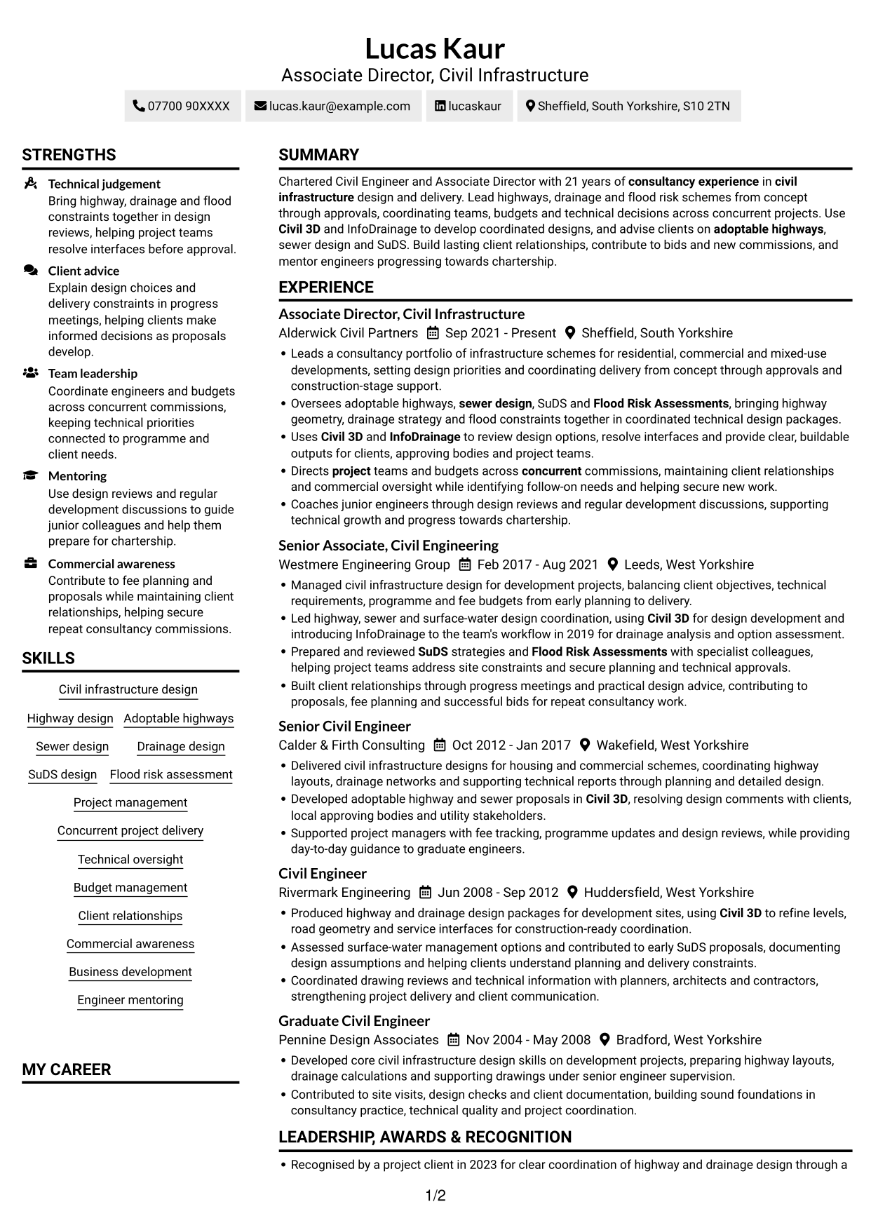CV example — page 1