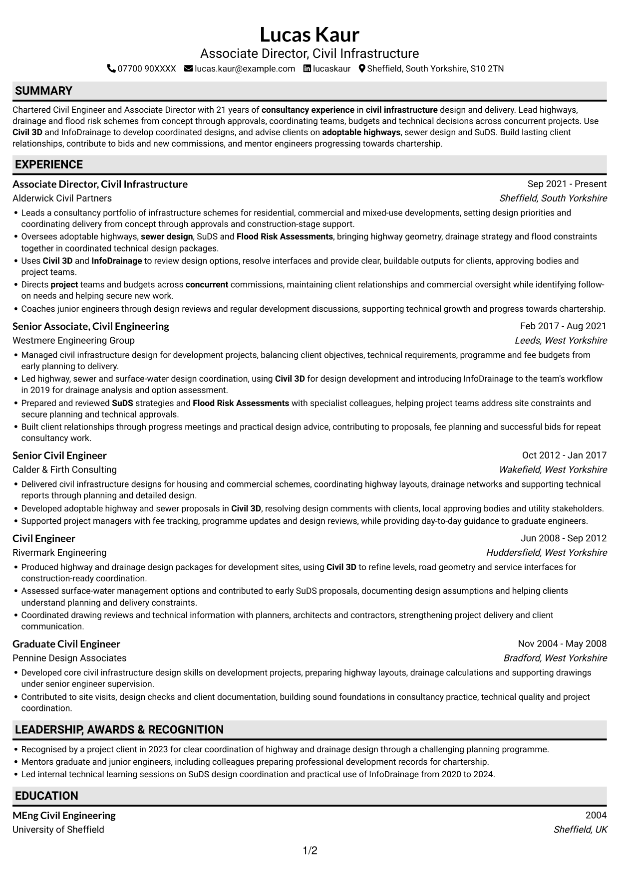 CV example — page 1