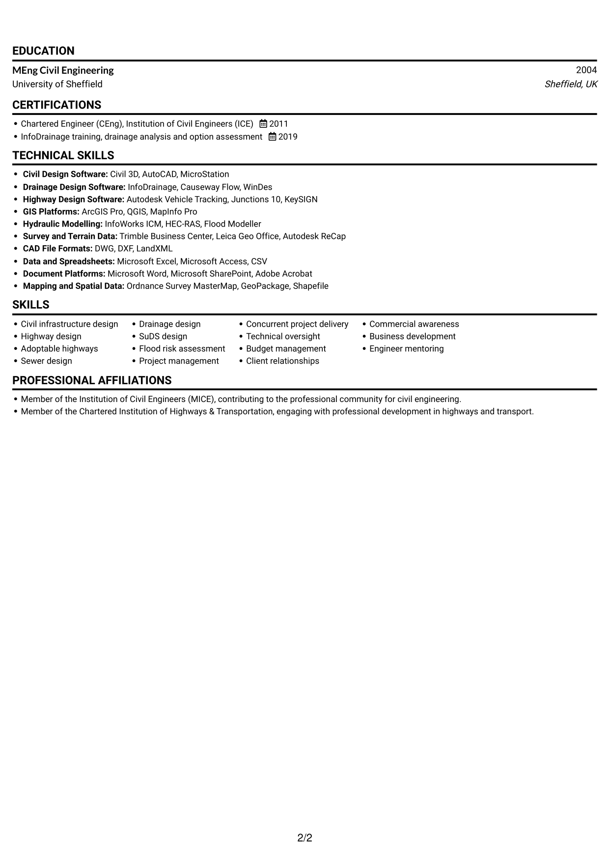 CV example — page 2