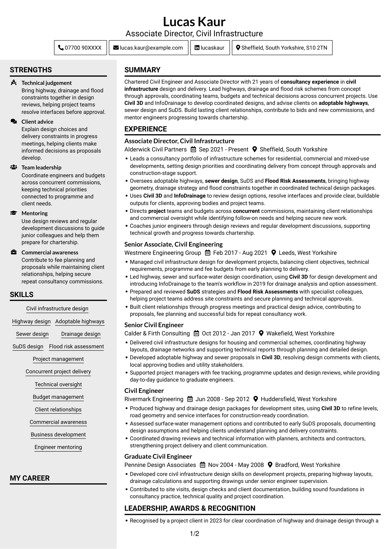 CV example — page 1