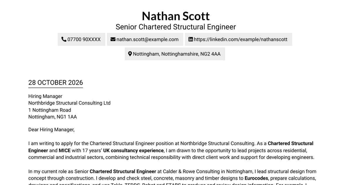 7 Chartered Structural Engineer Cover Letter Templates with Example