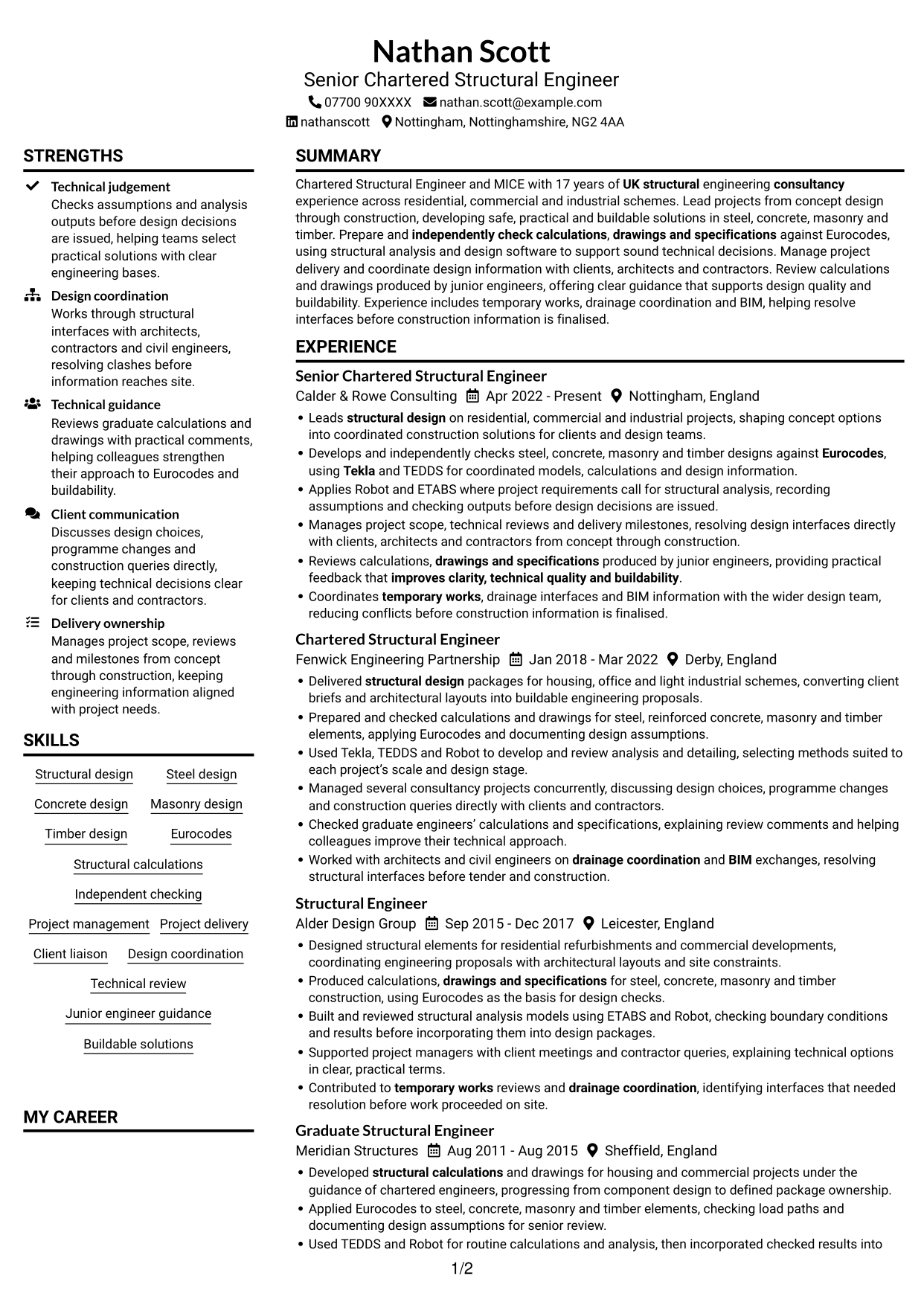 CV example — page 1