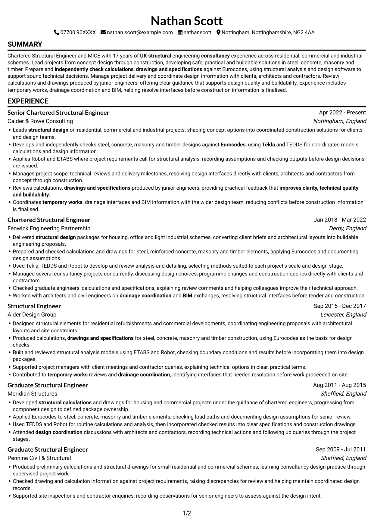 CV example — page 1