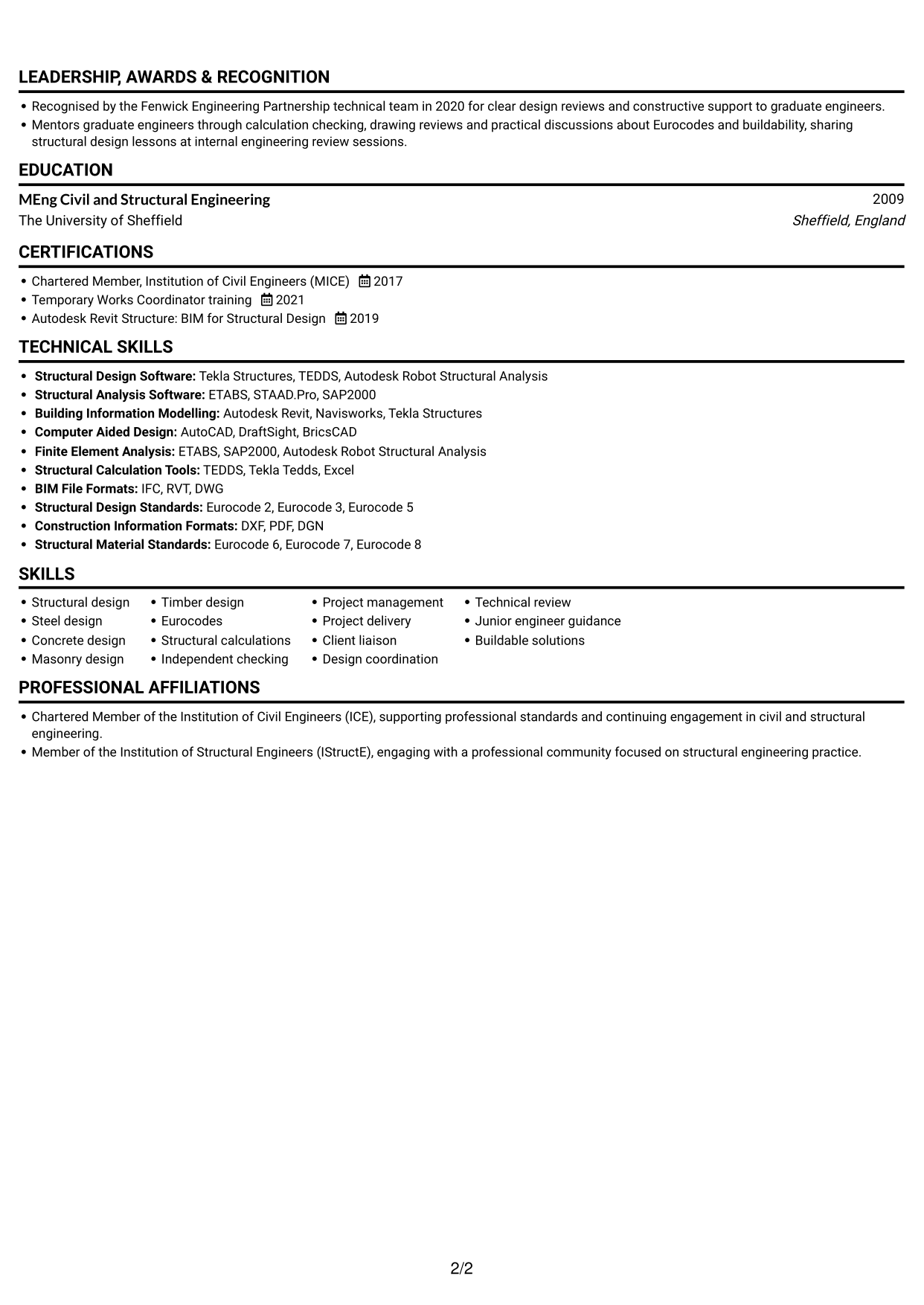 CV example — page 2