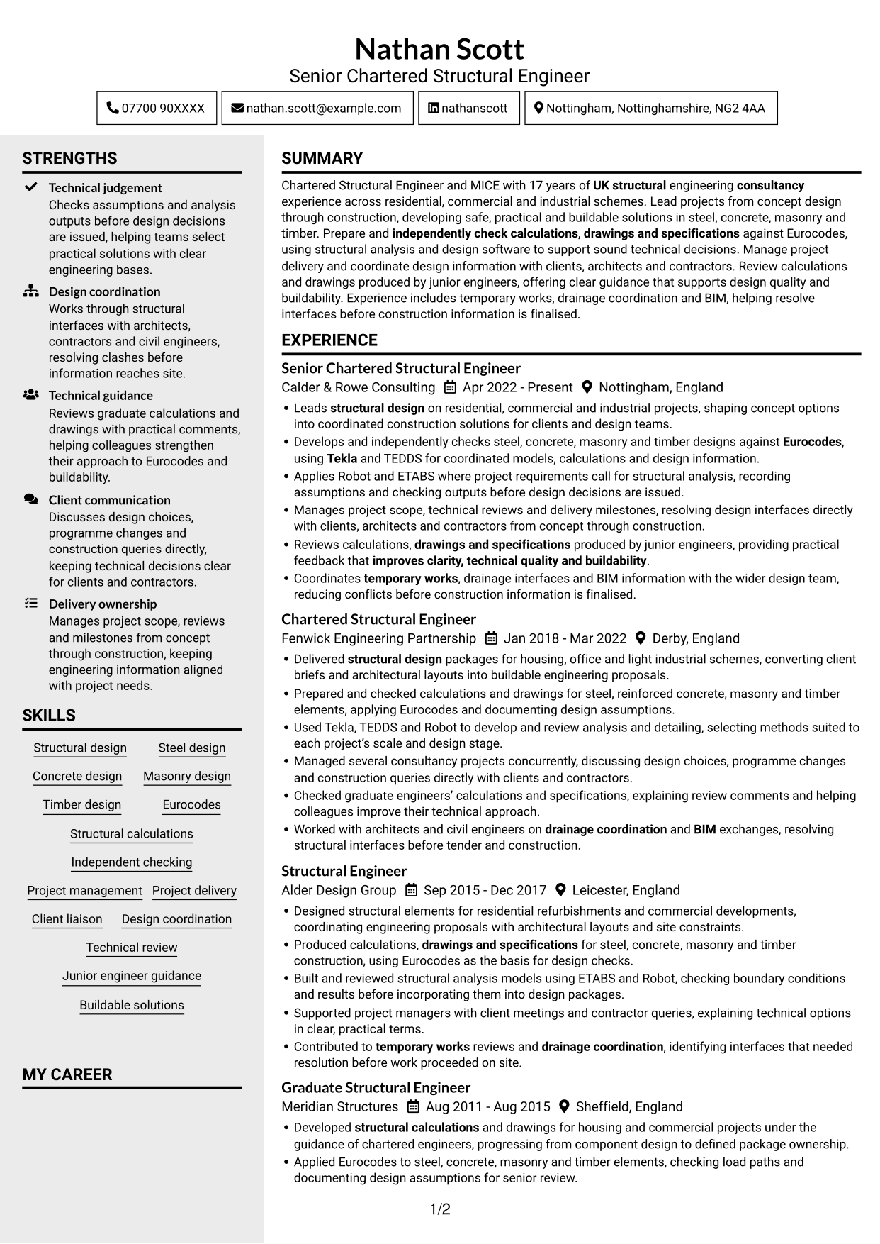 CV example — page 1