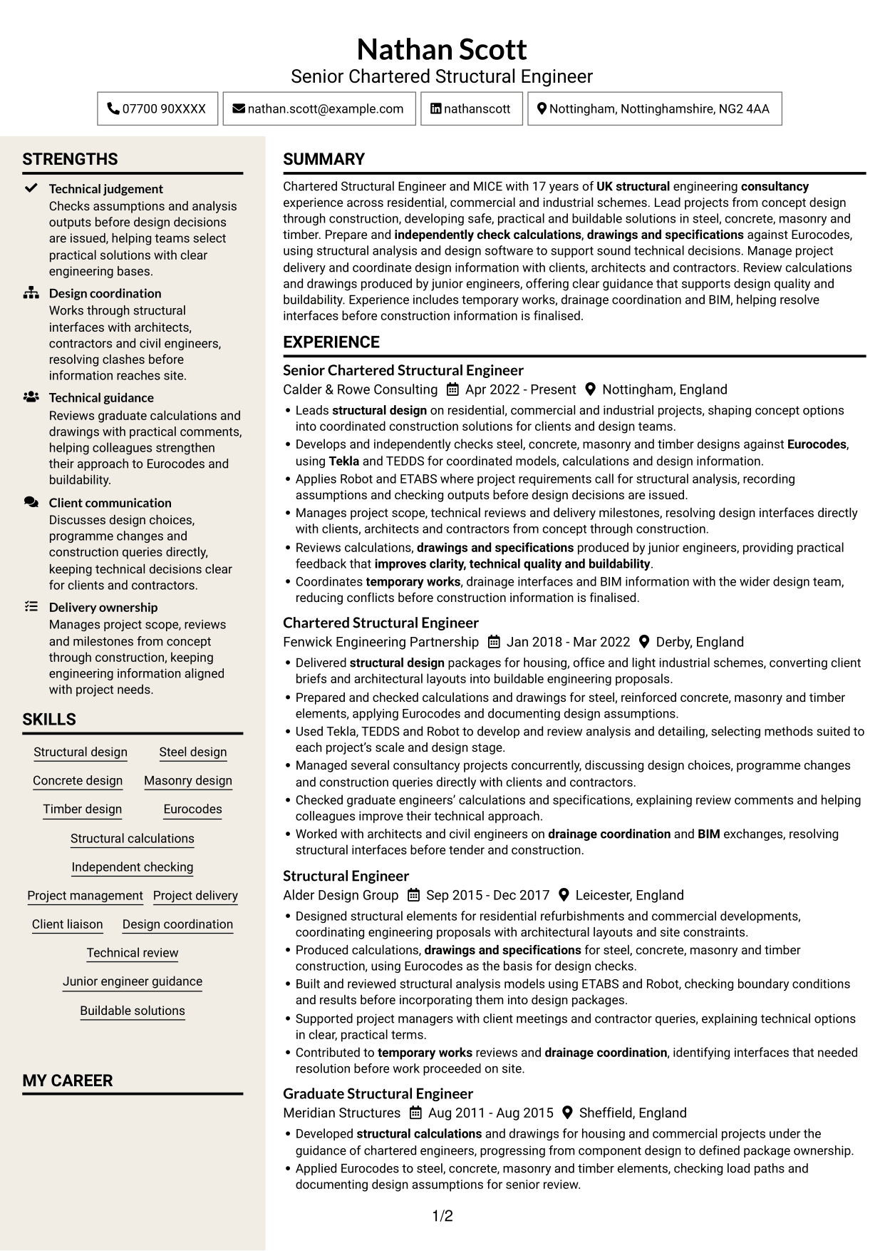 CV example — page 1