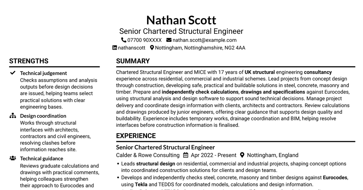 Chartered Structural Engineer CV