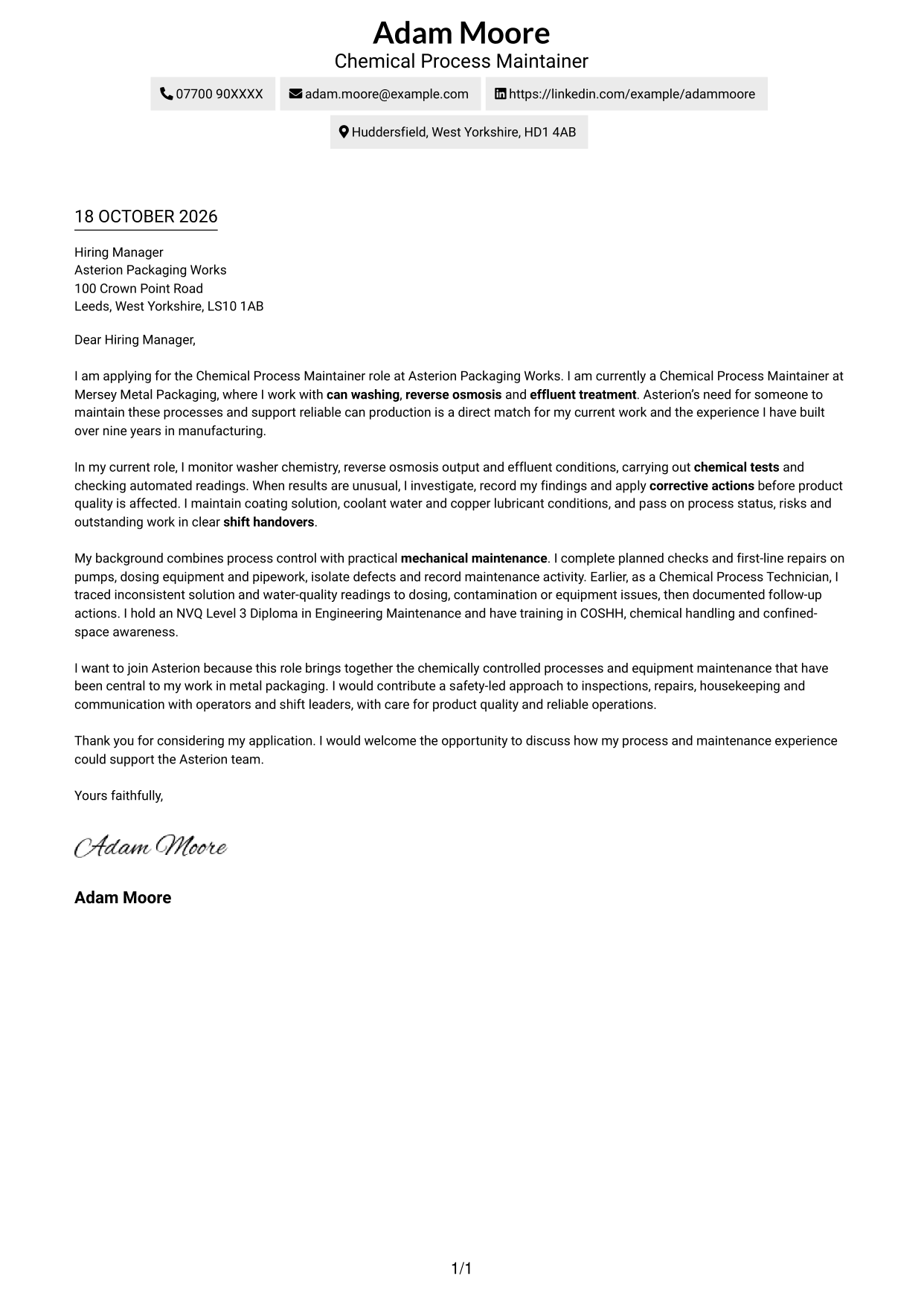Cover letter example — page 1