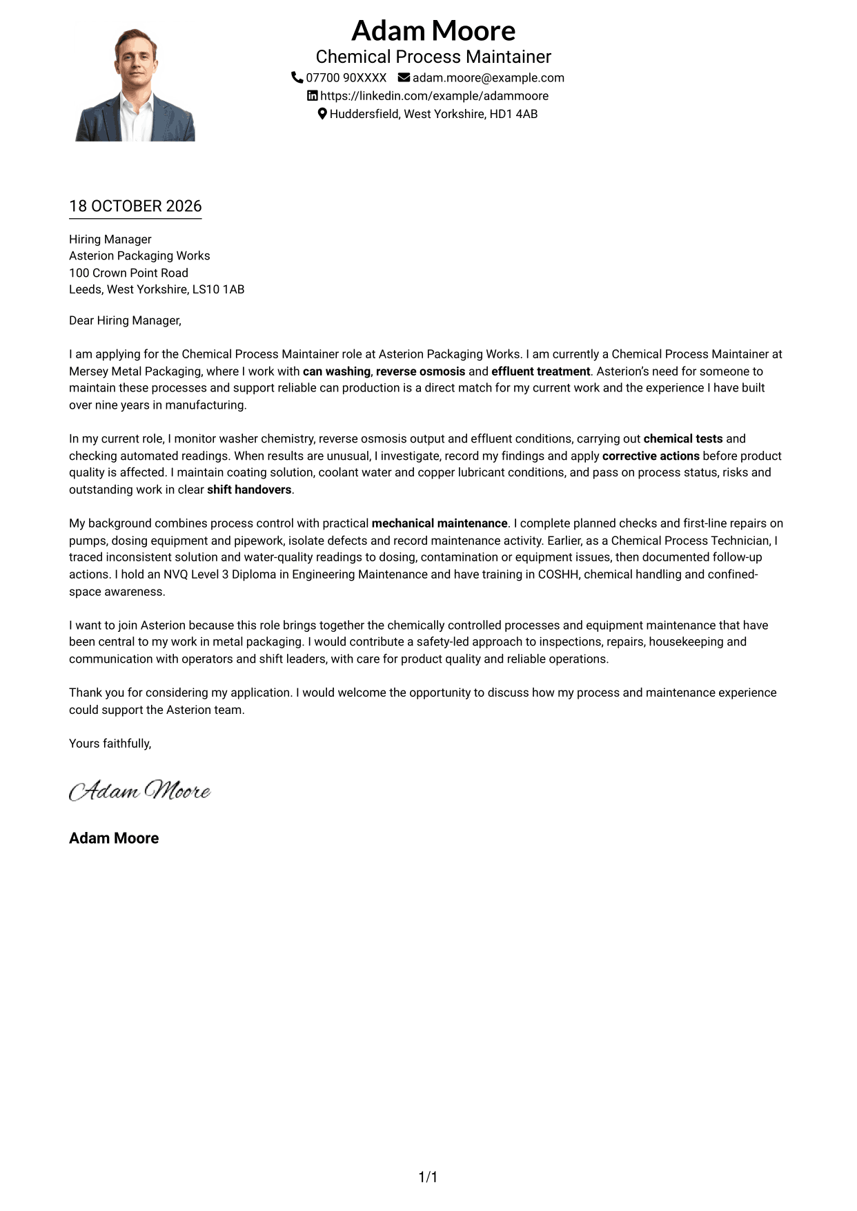 Cover letter example — page 1