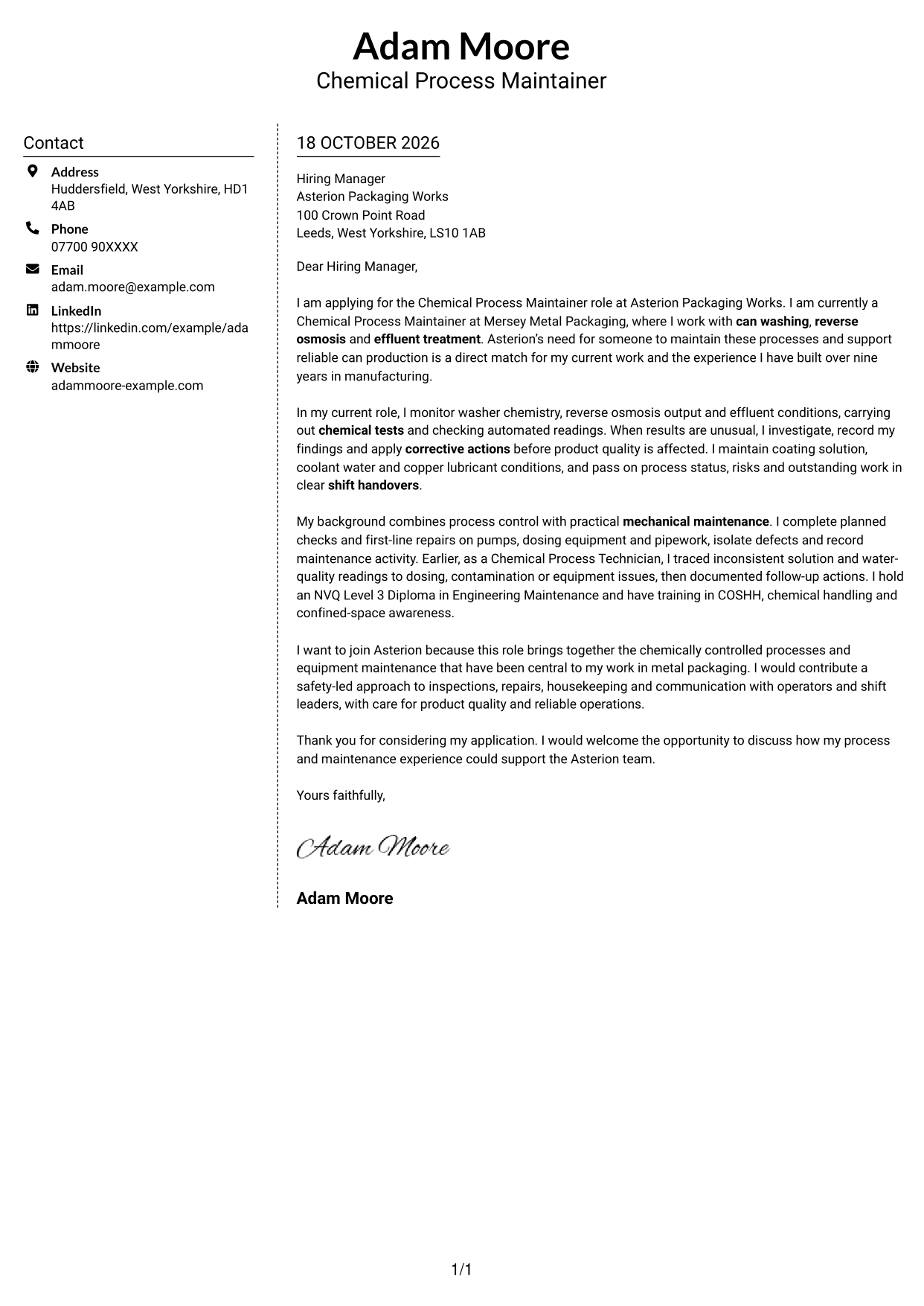 Cover letter example — page 1