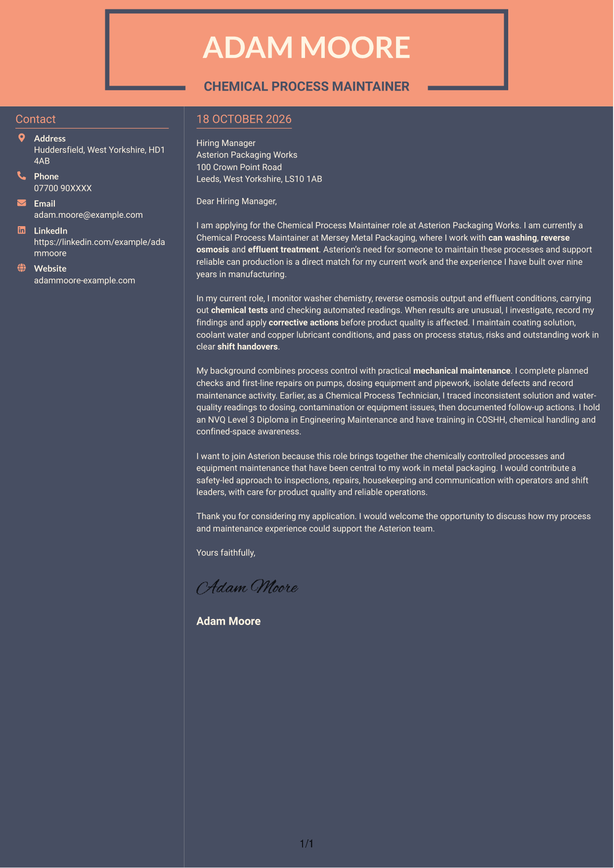 Cover letter example — page 1