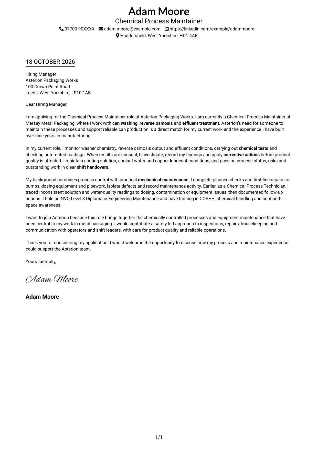 Cover letter example — page 1