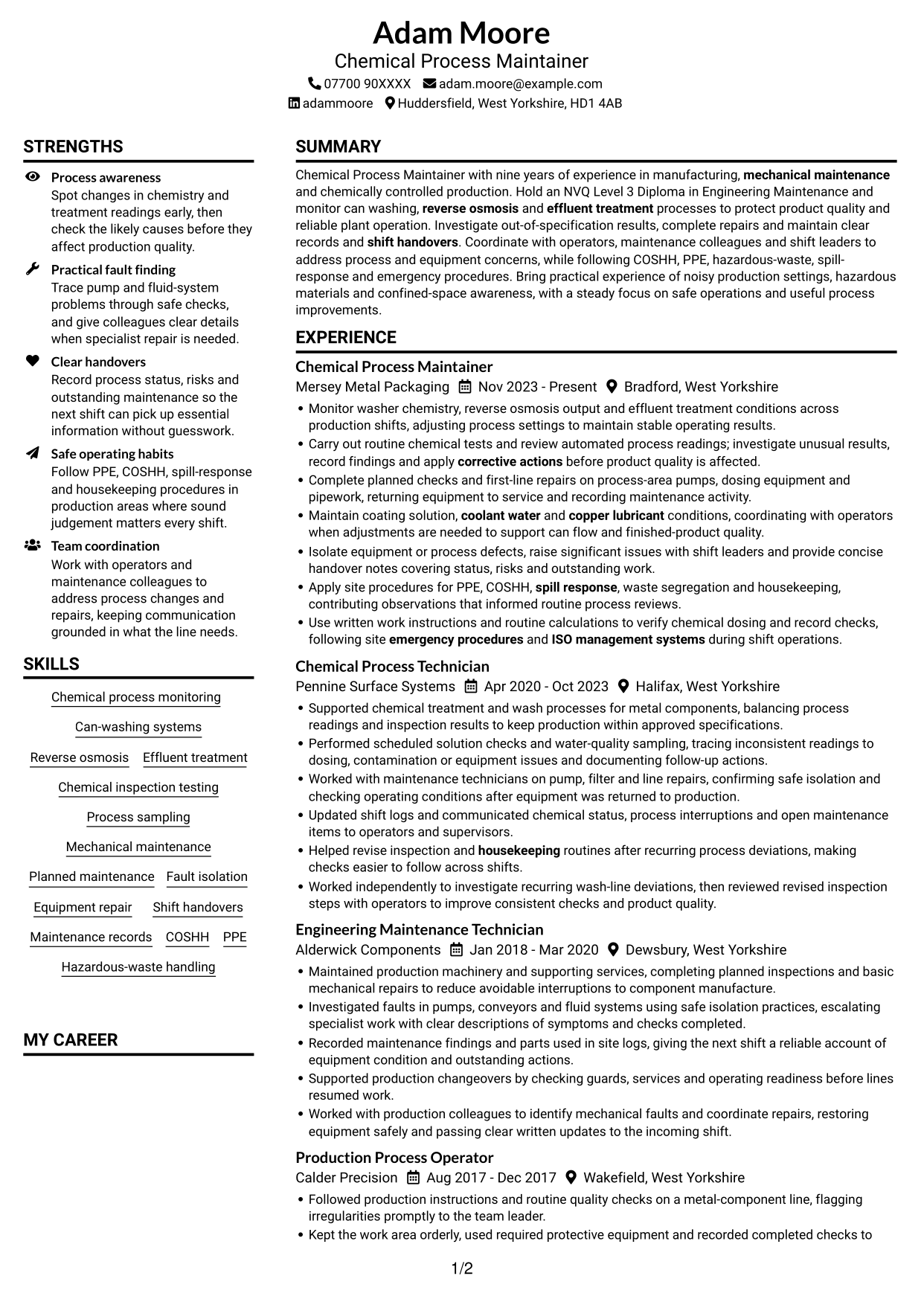 CV example — page 1