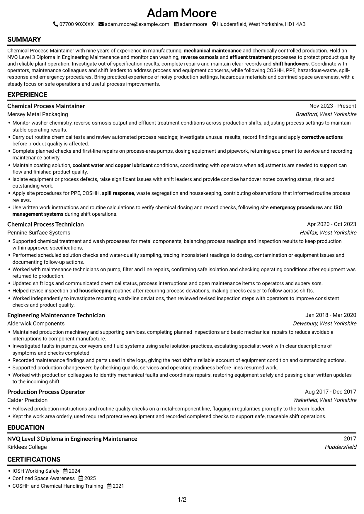 CV example — page 1