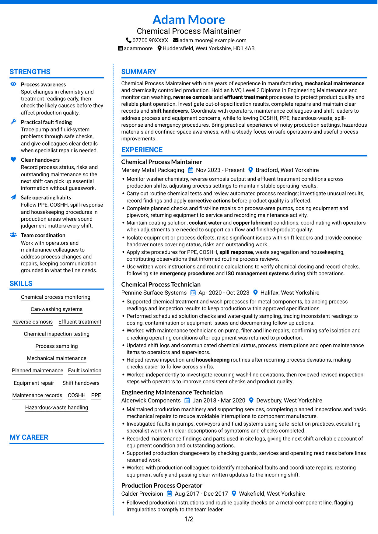 CV example — page 1