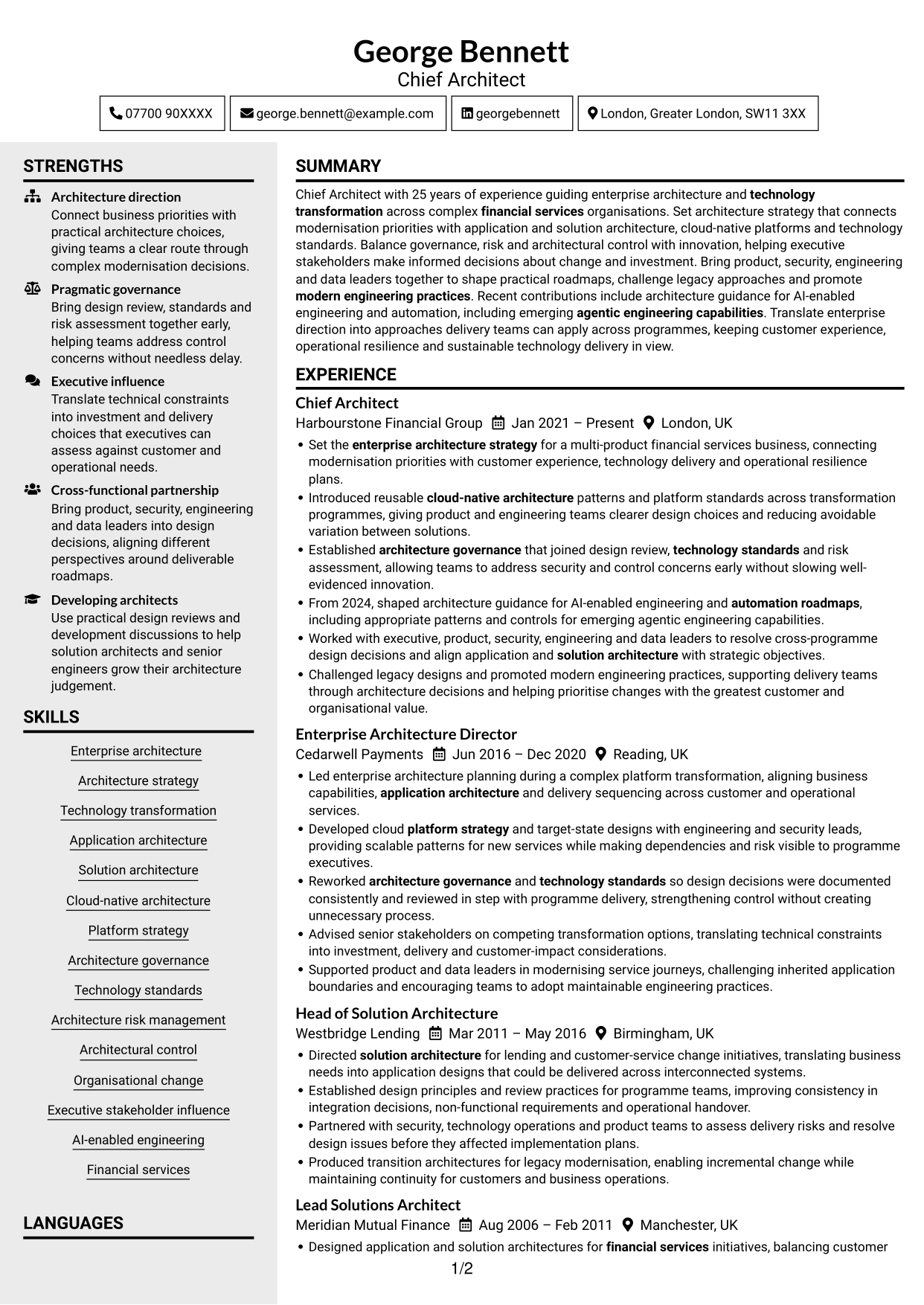 CV example — page 1