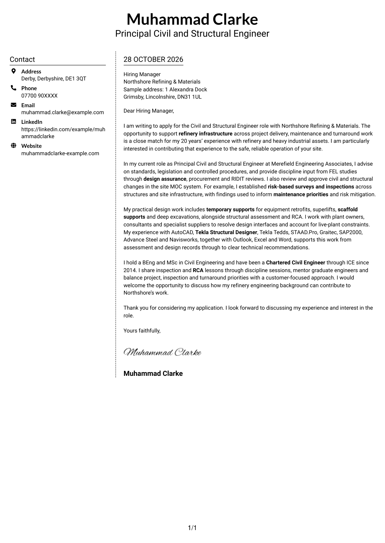 Cover letter example — page 1