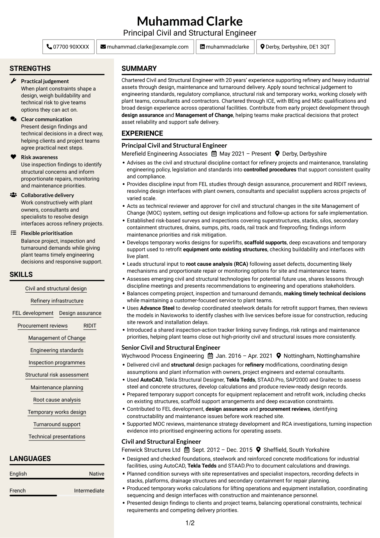 CV example — page 1