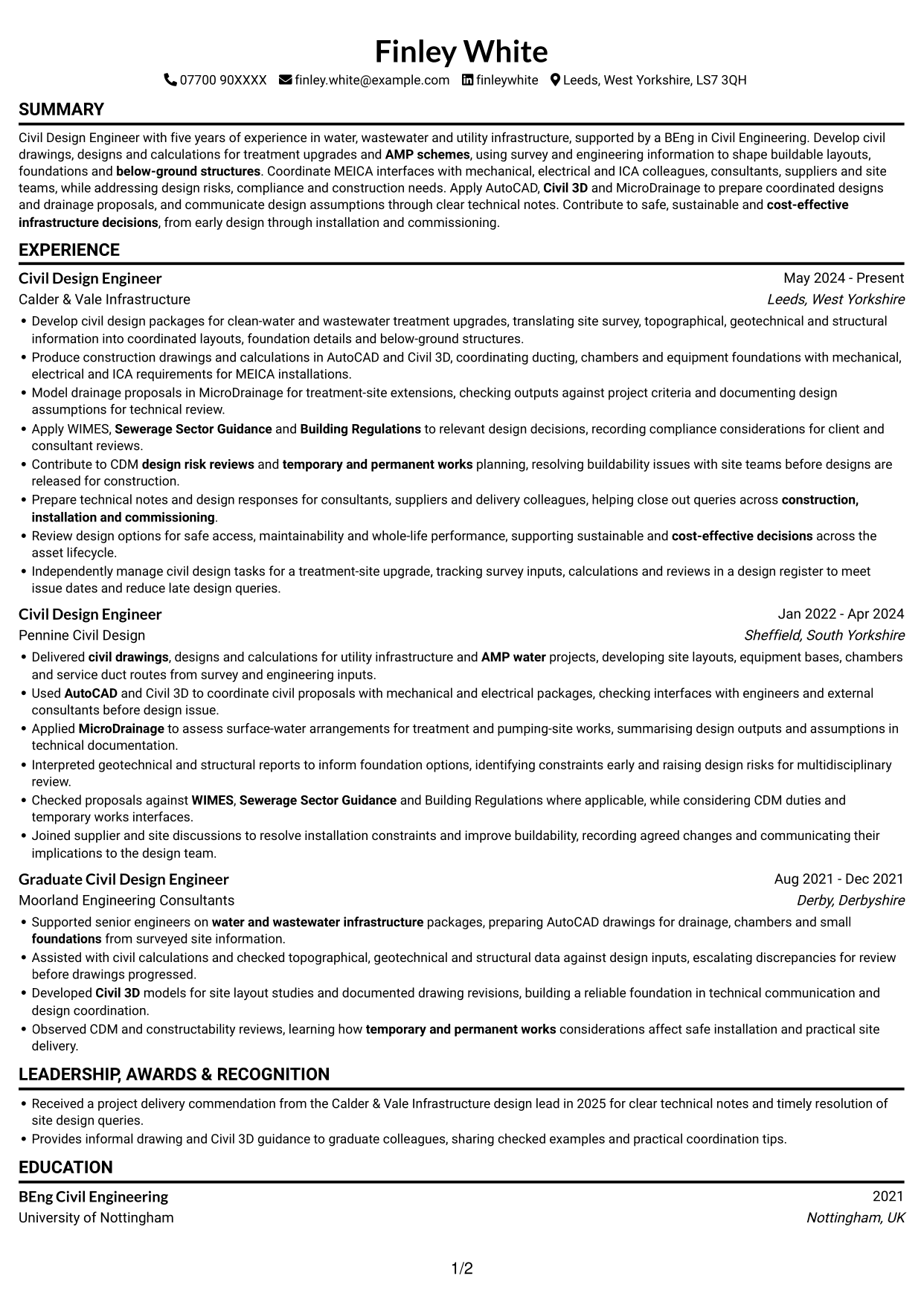 CV example — page 1
