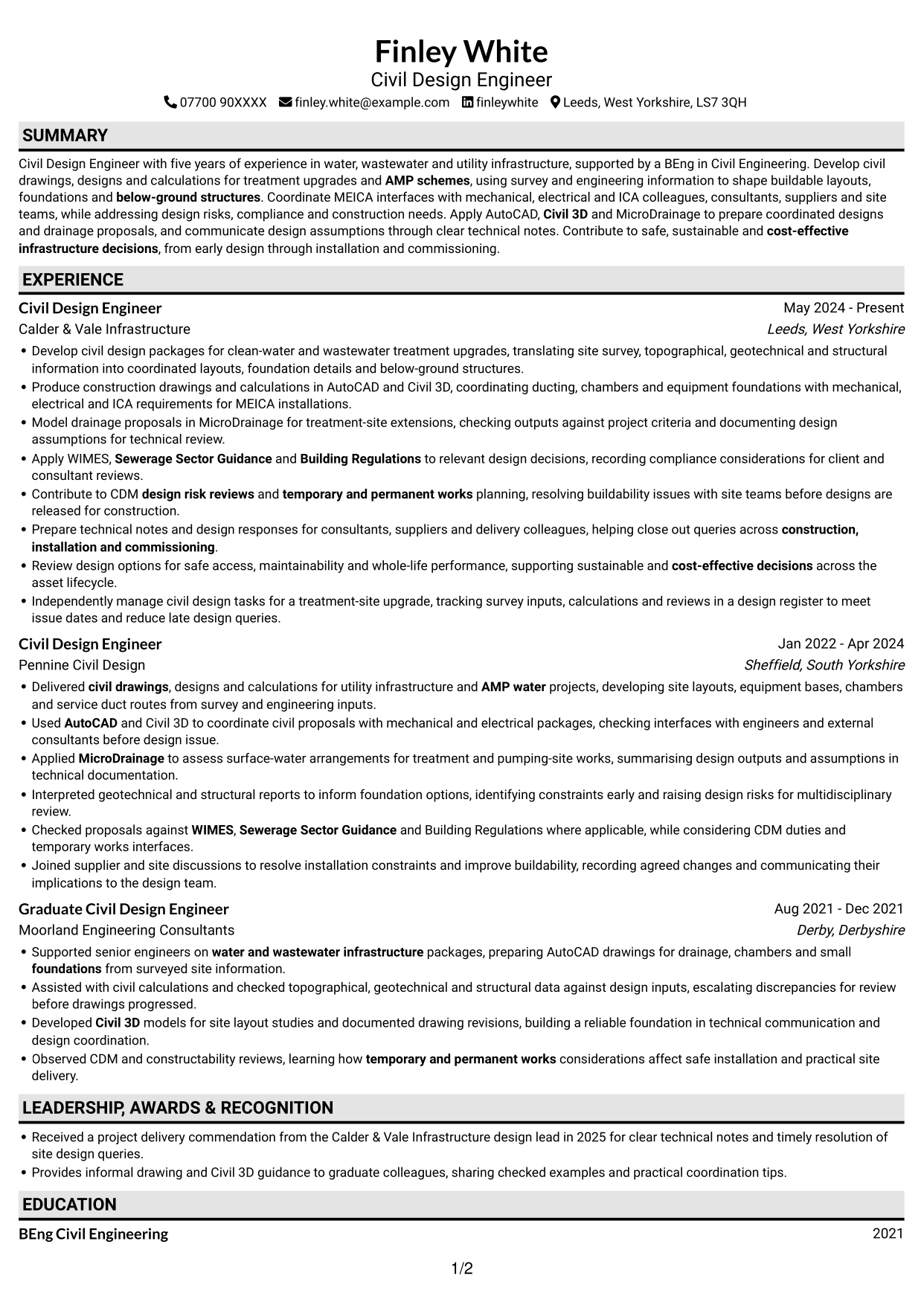 CV example — page 1