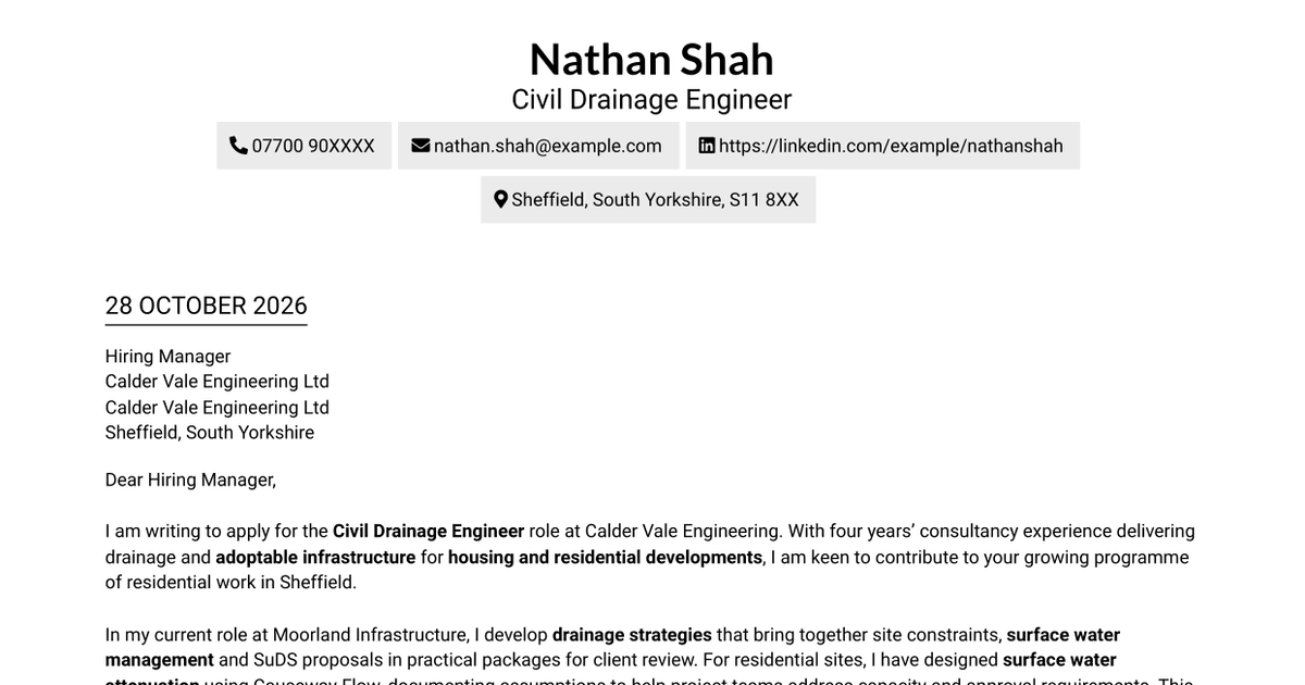 7 Civil Drainage Engineer Cover Letter Templates with Example