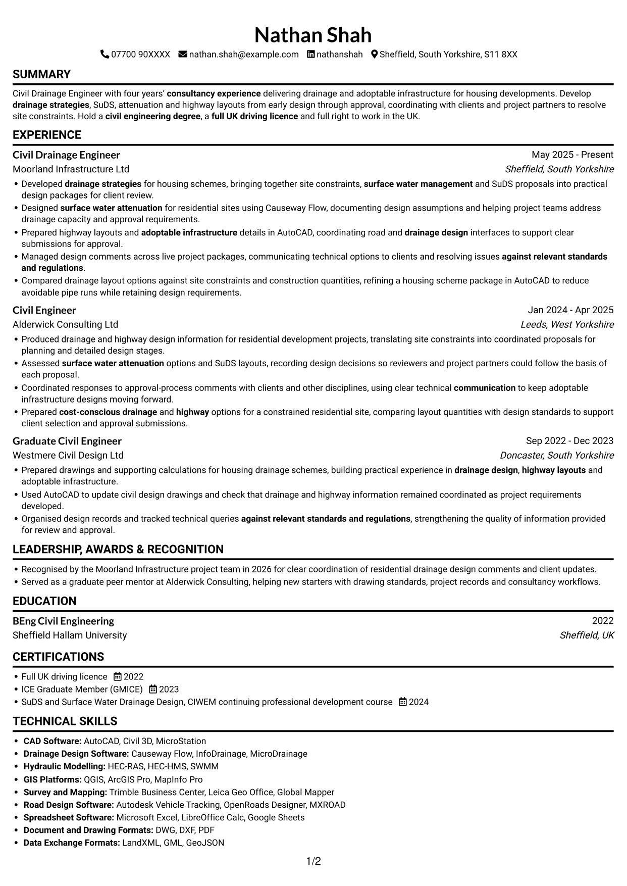 CV example — page 1