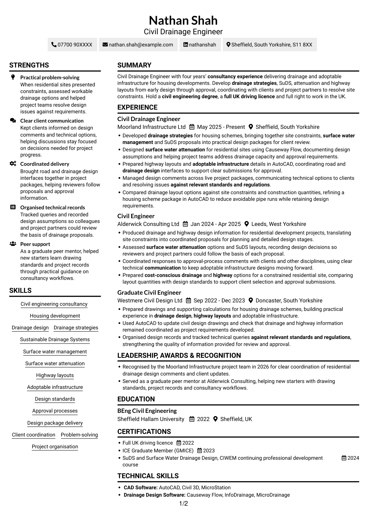 CV example — page 1