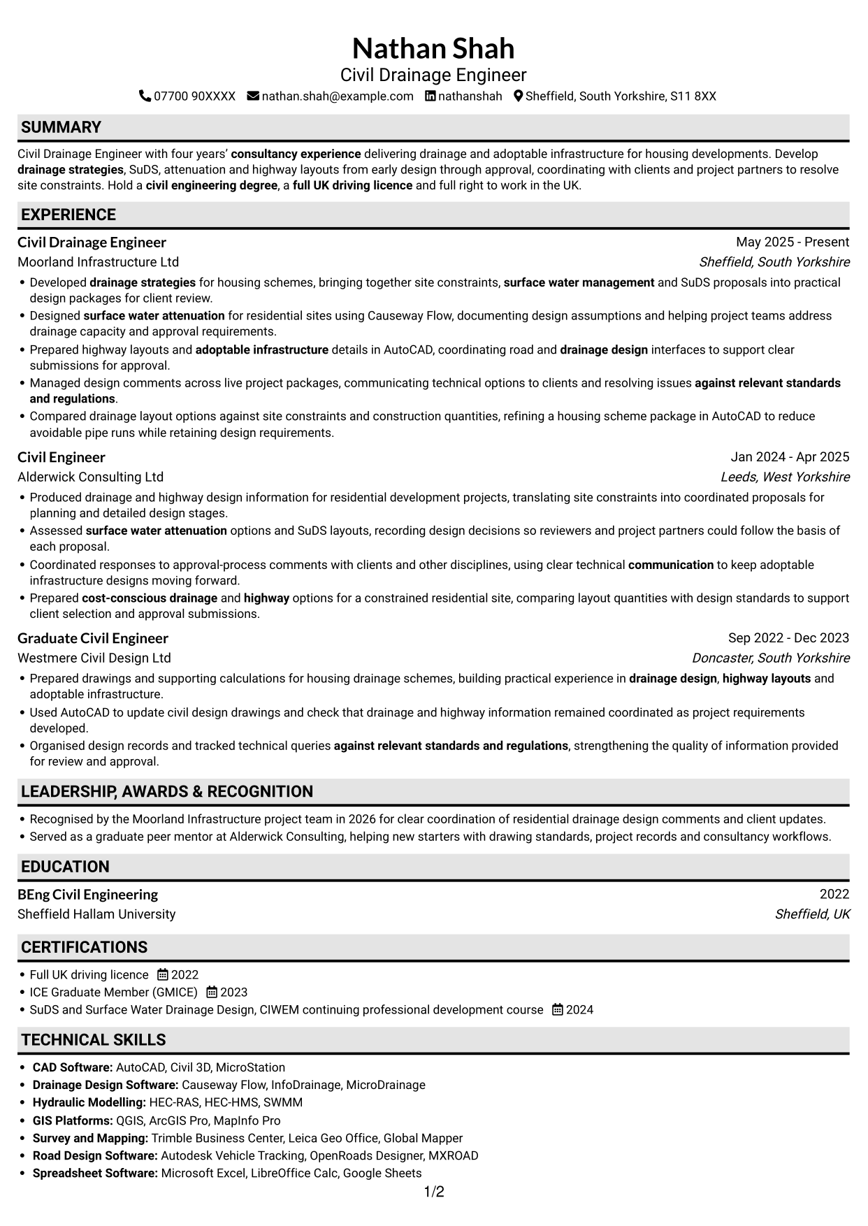 CV example — page 1