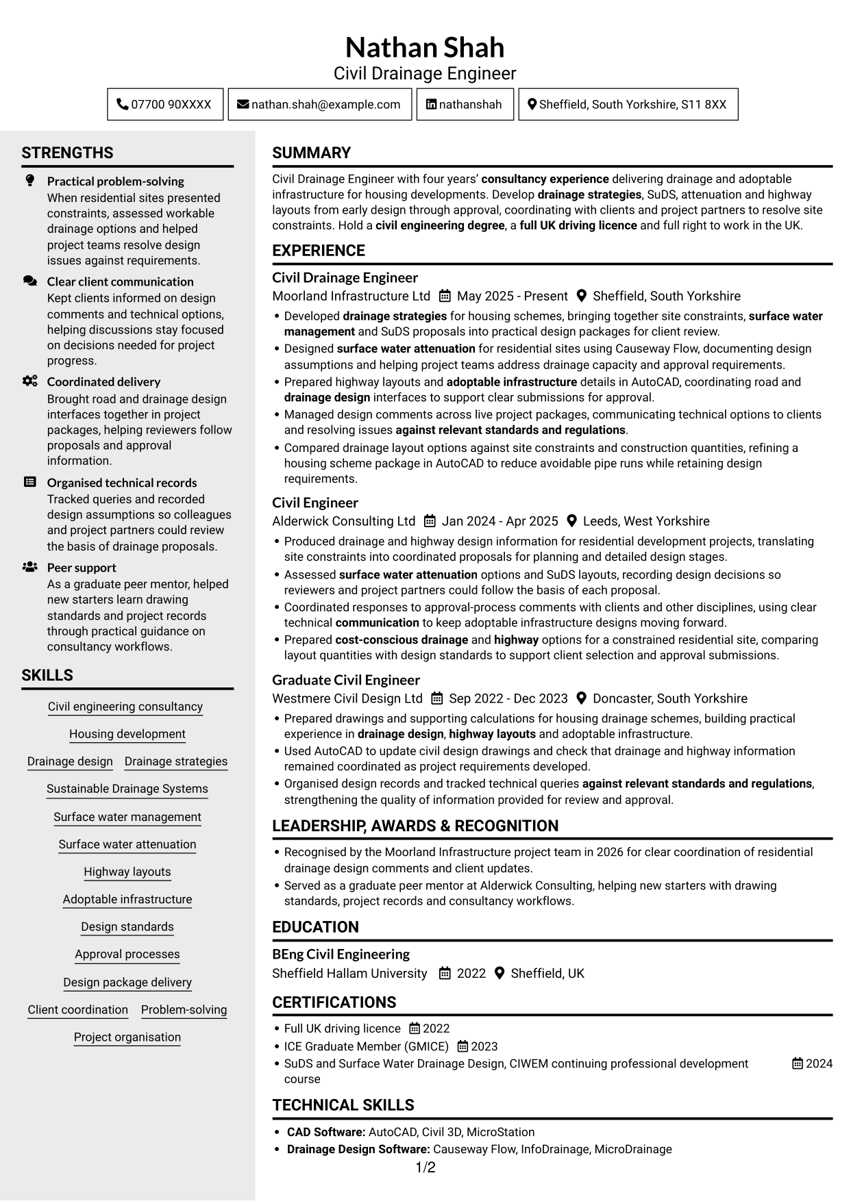 CV example — page 1