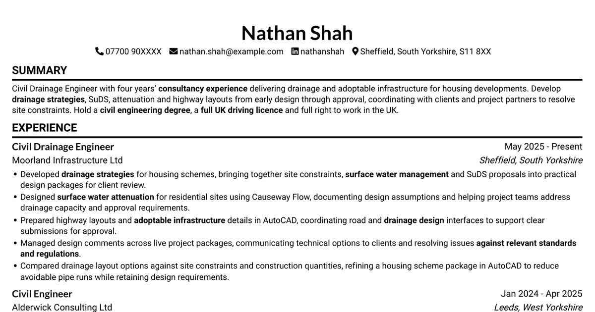 7 Civil Drainage Engineer CV Templates with Example