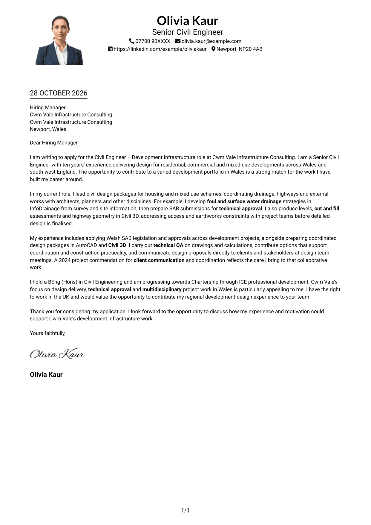 Cover letter example — page 1