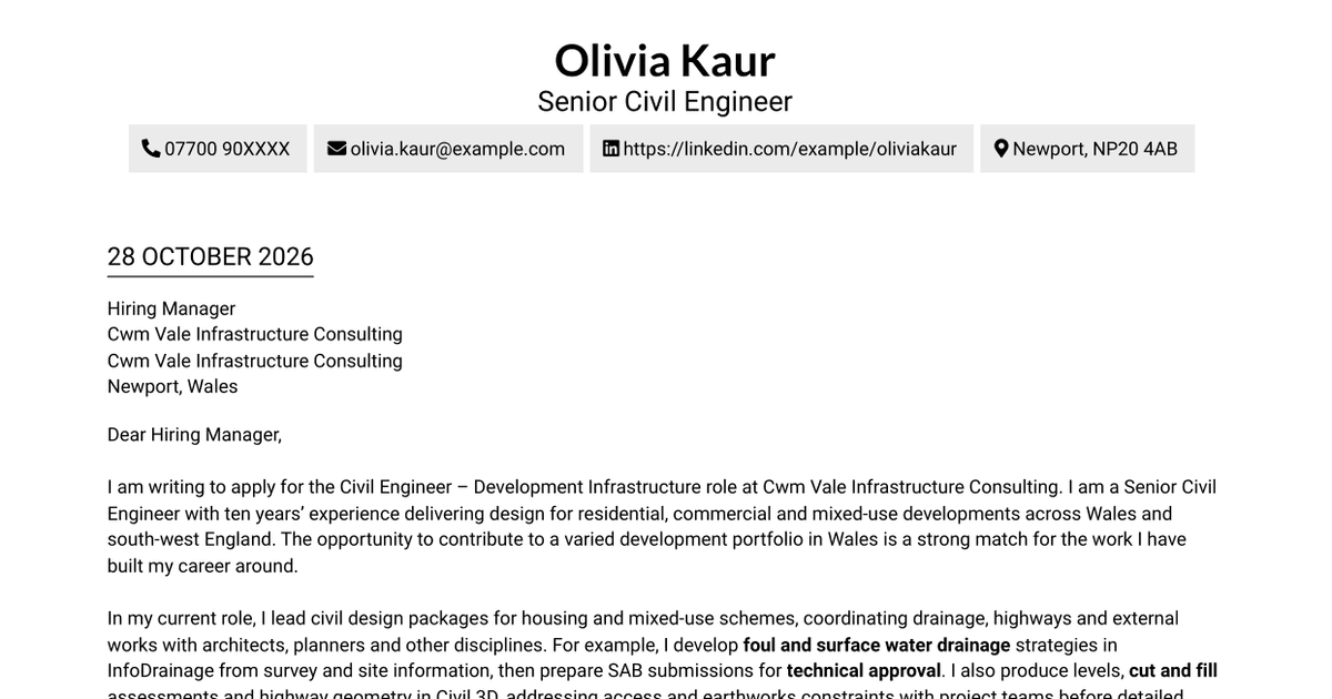 7 Civil Engineer - Development Infrastructure Cover Letter Templates with Example