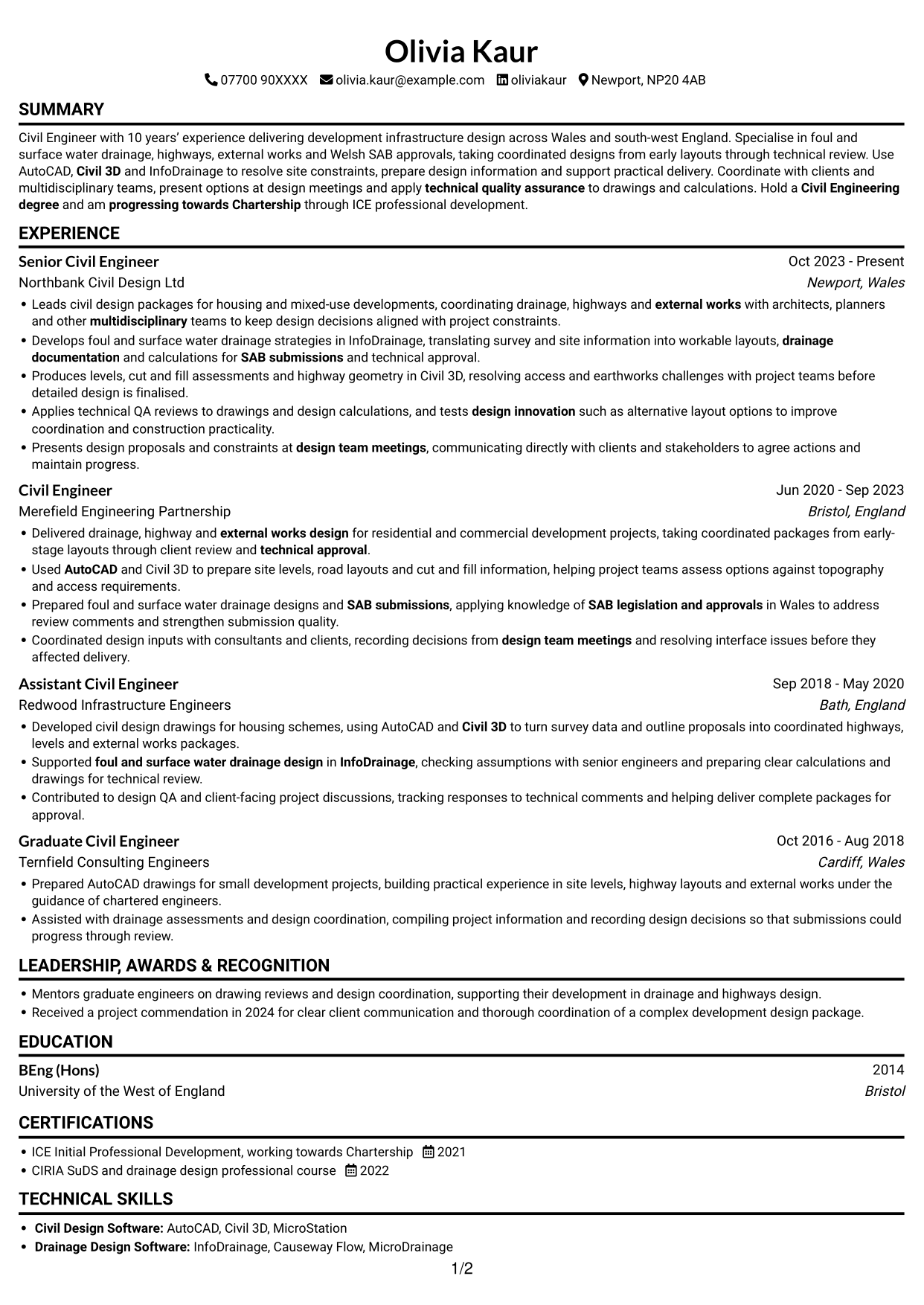 CV example — page 1