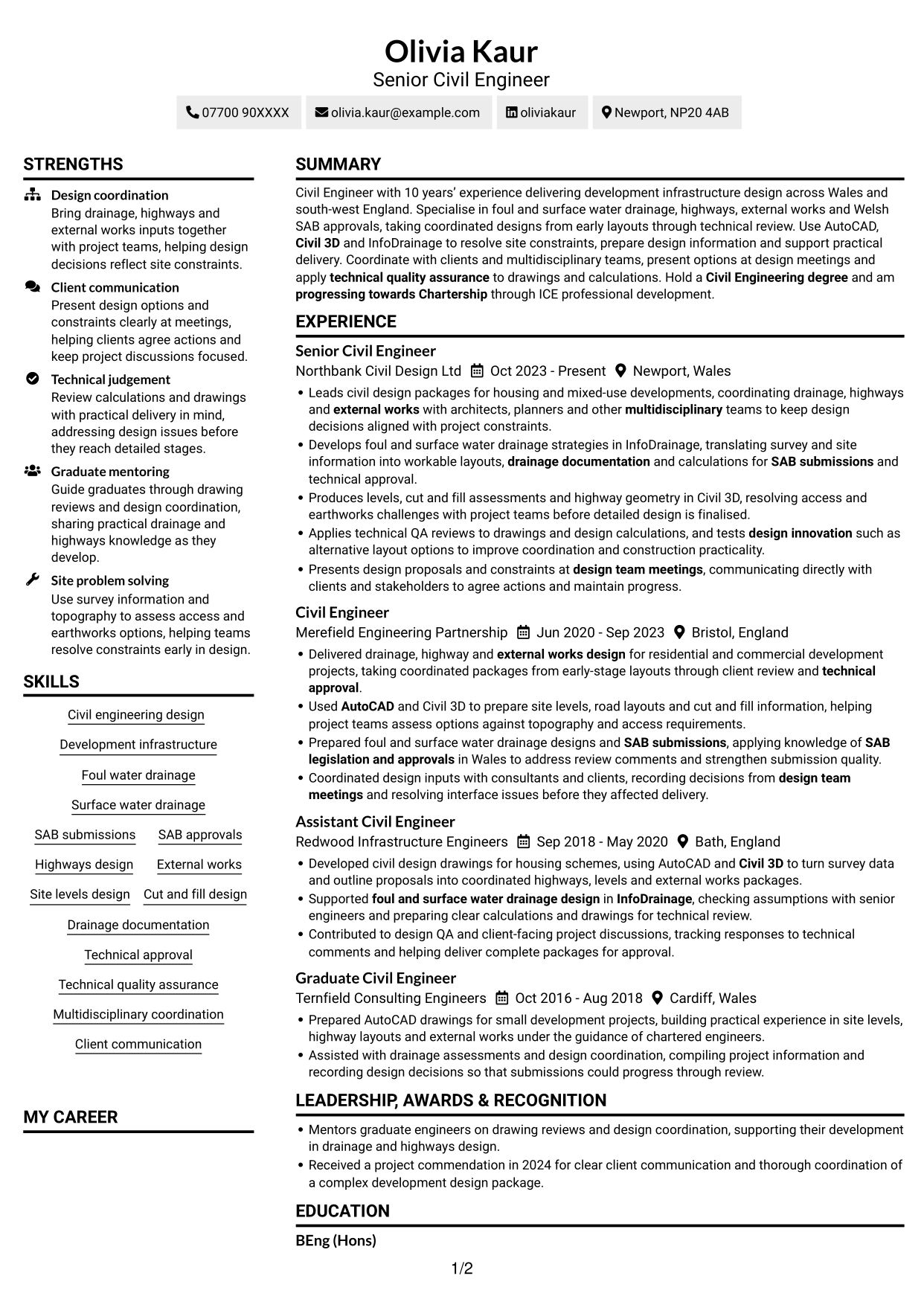 CV example — page 1