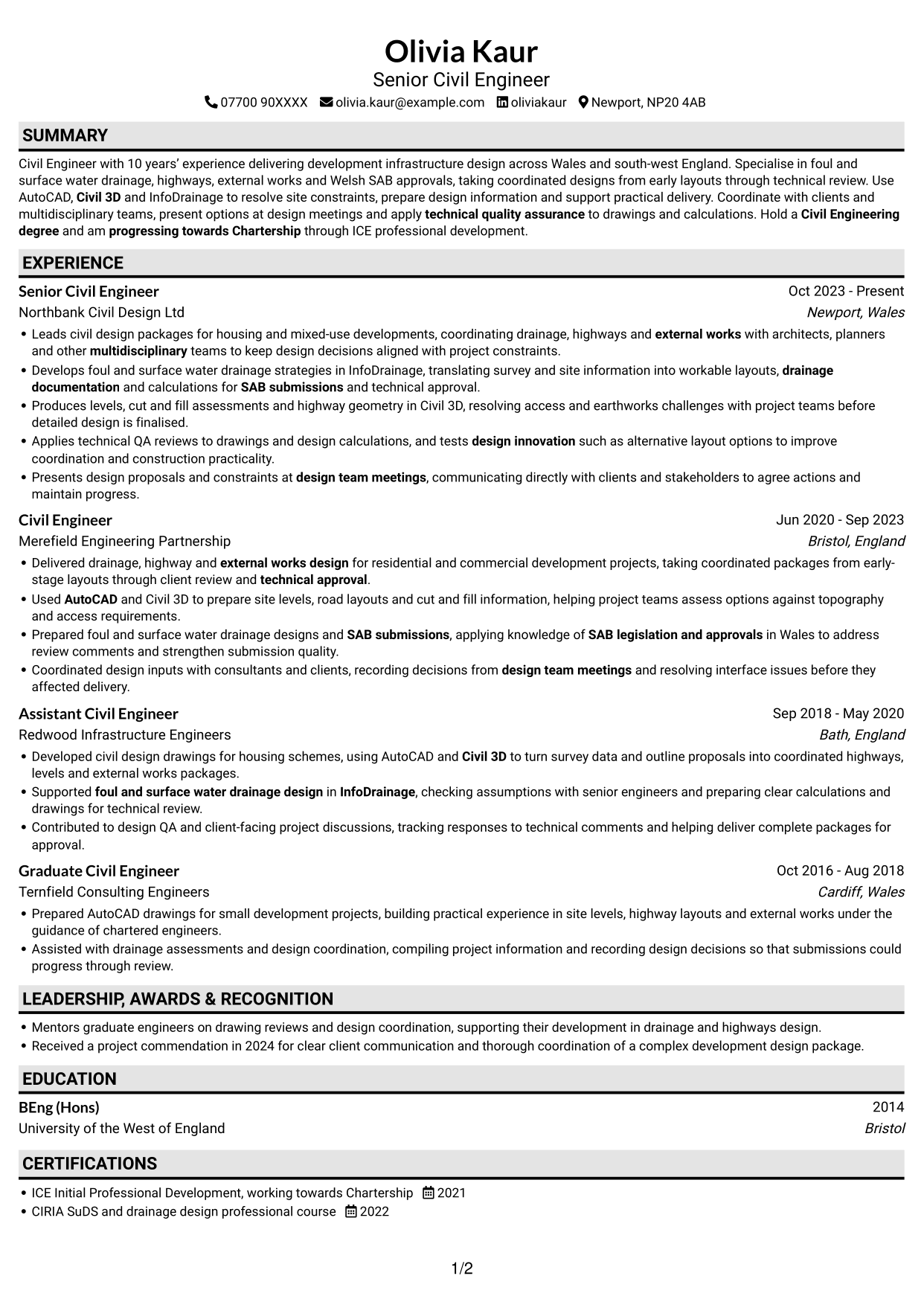 CV example — page 1