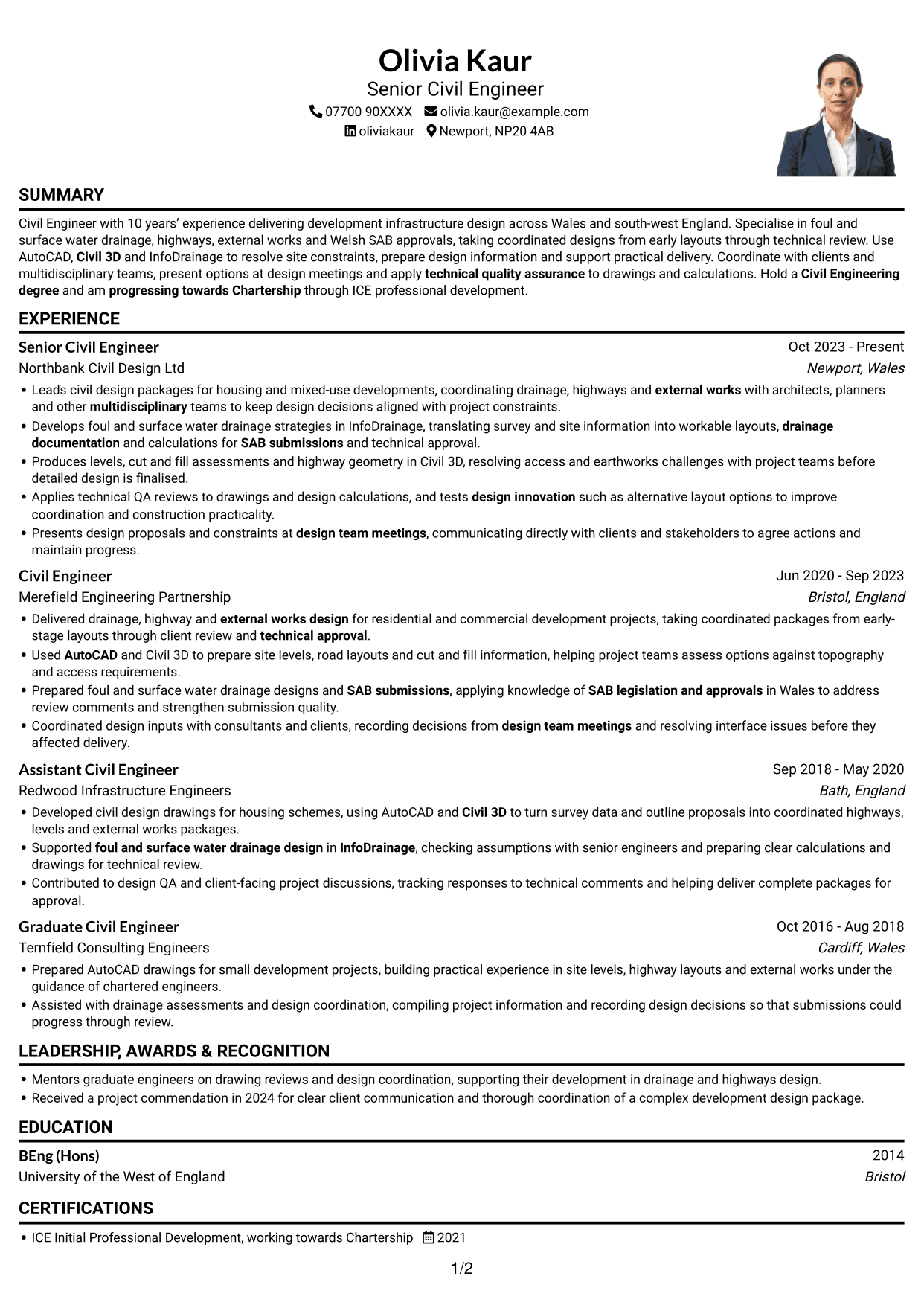 CV example — page 1