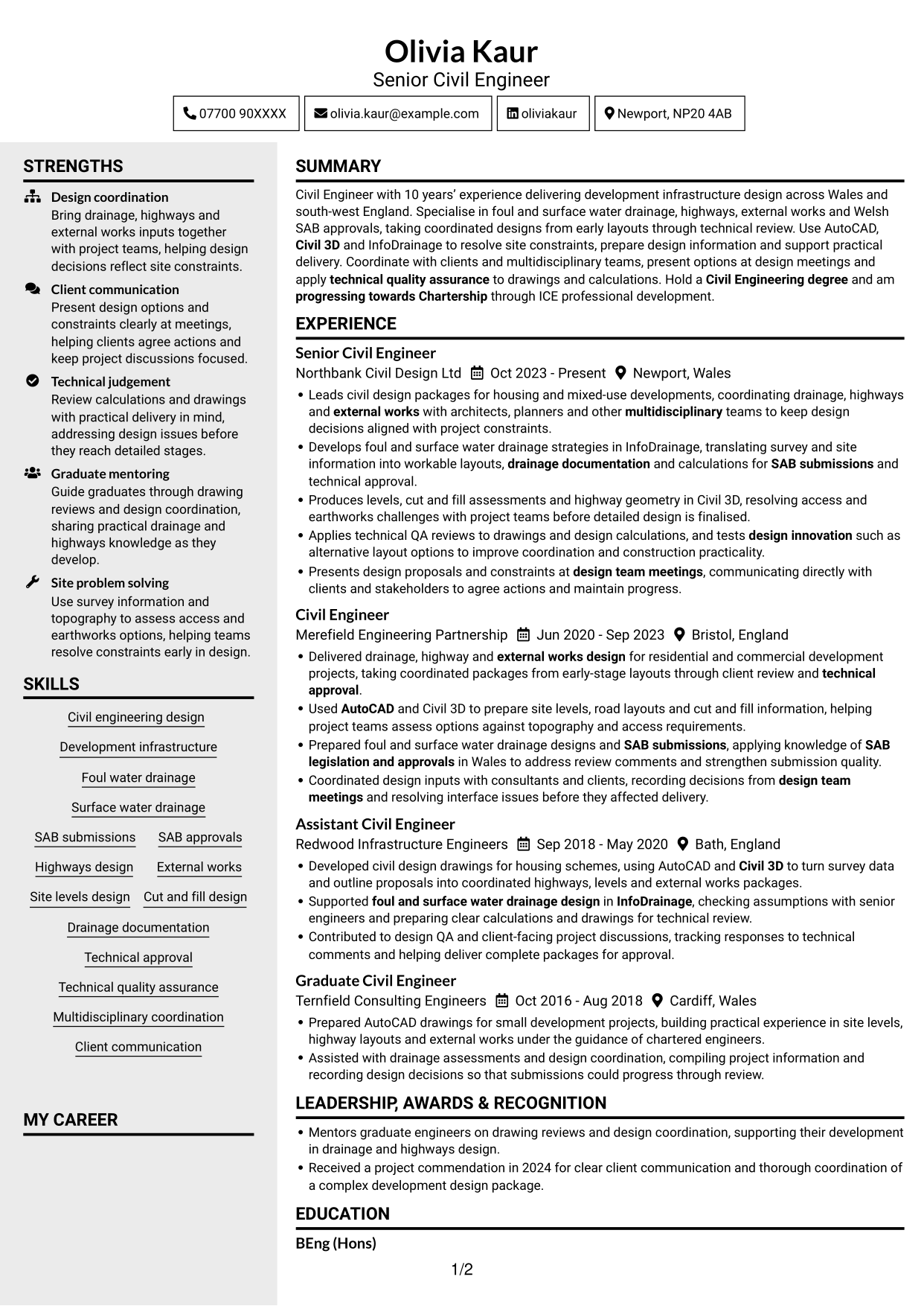 CV example — page 1