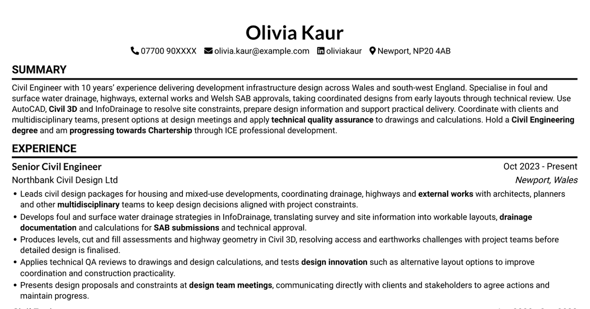 Civil Engineer - Development Infrastructure CV