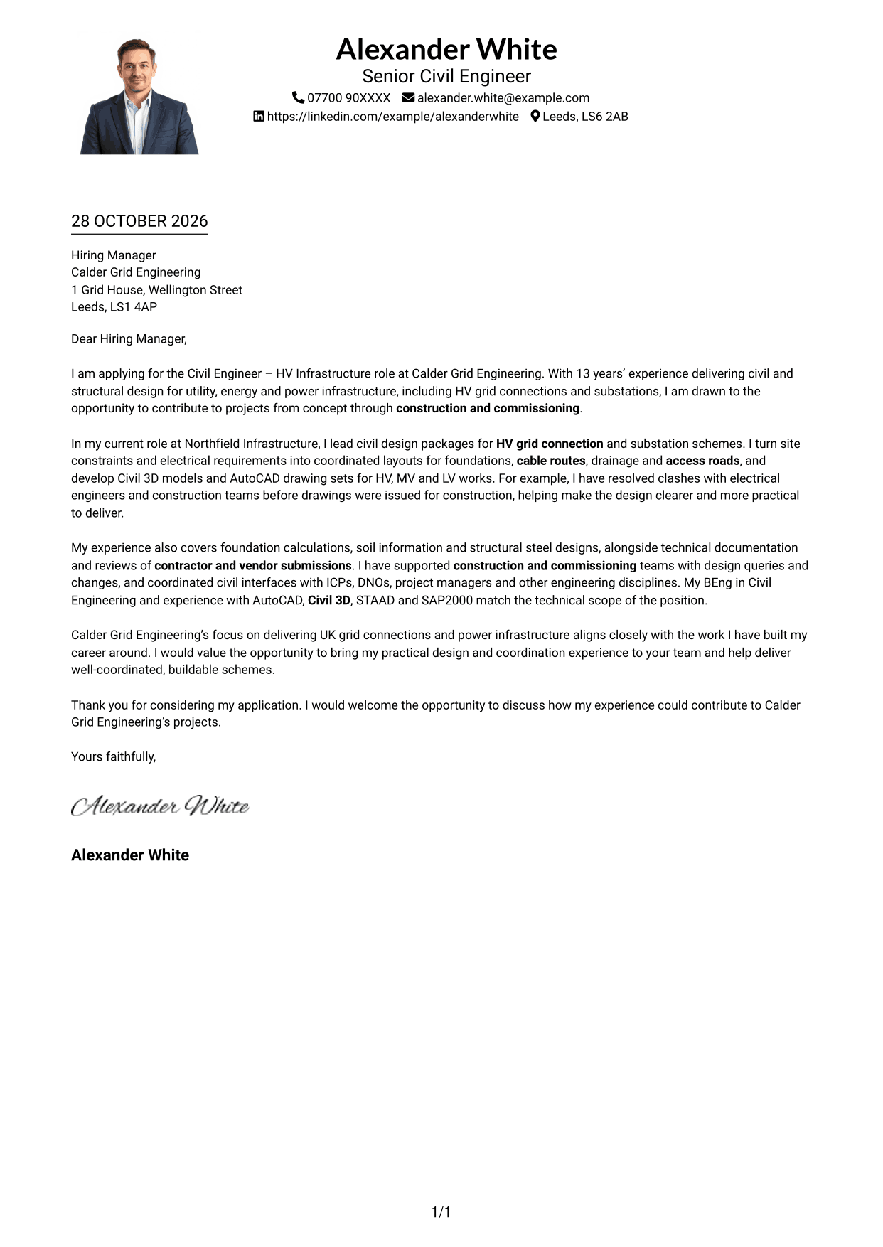 Cover letter example — page 1